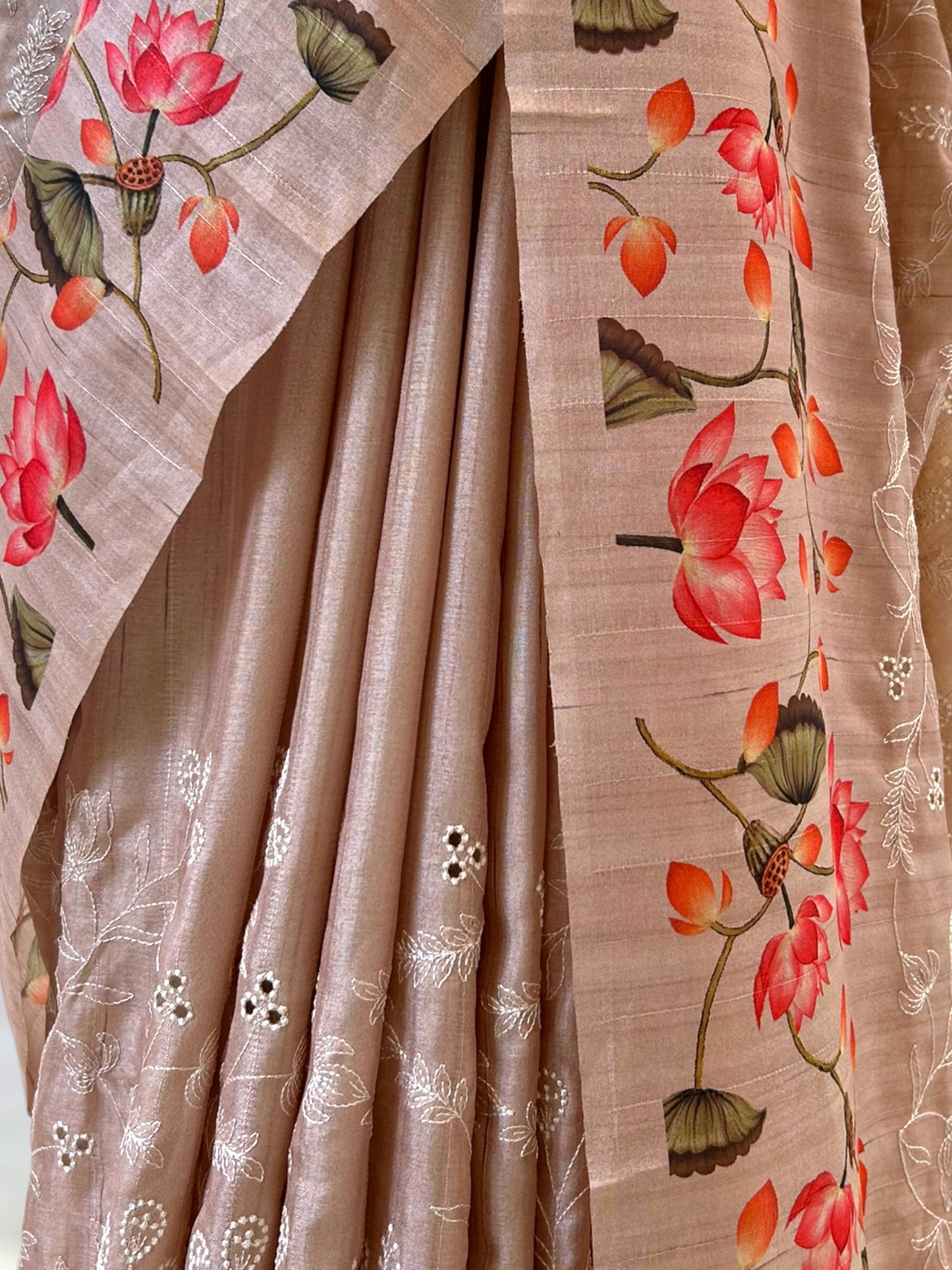 Floral tussar silk saree - Golden