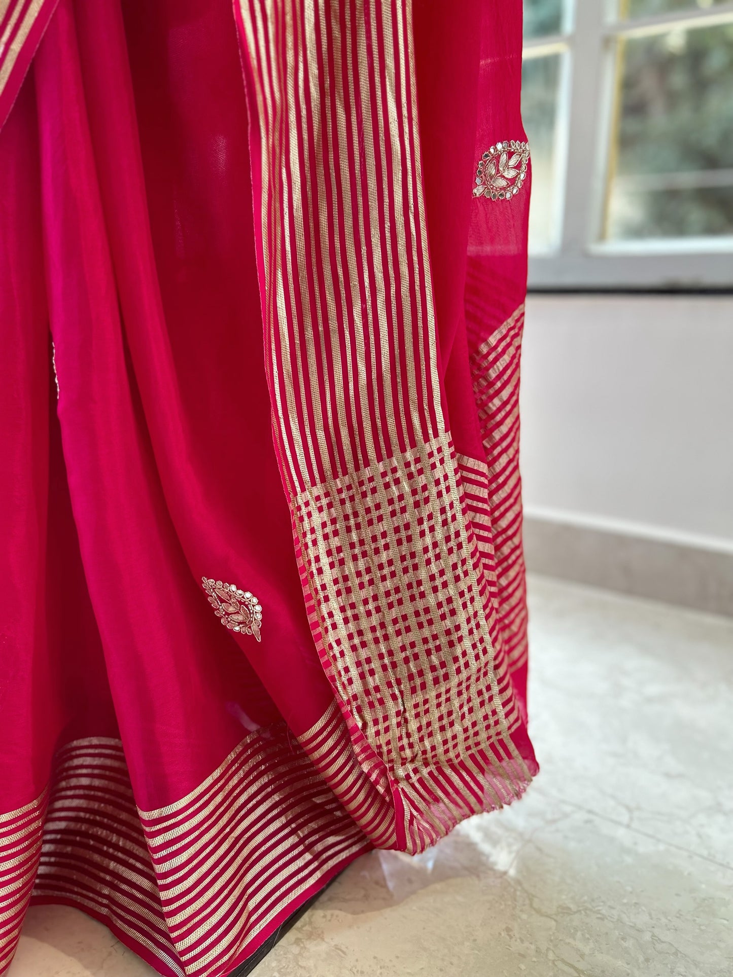 Rani pink organza saree