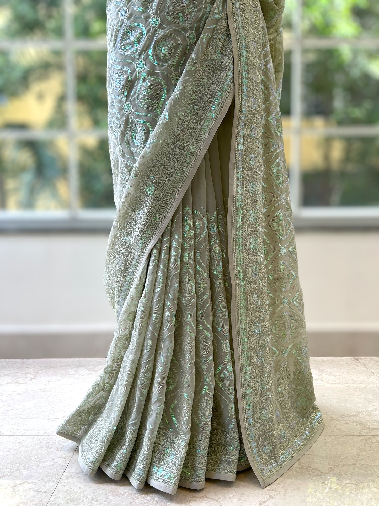 Pure georgette sequins saree - Green