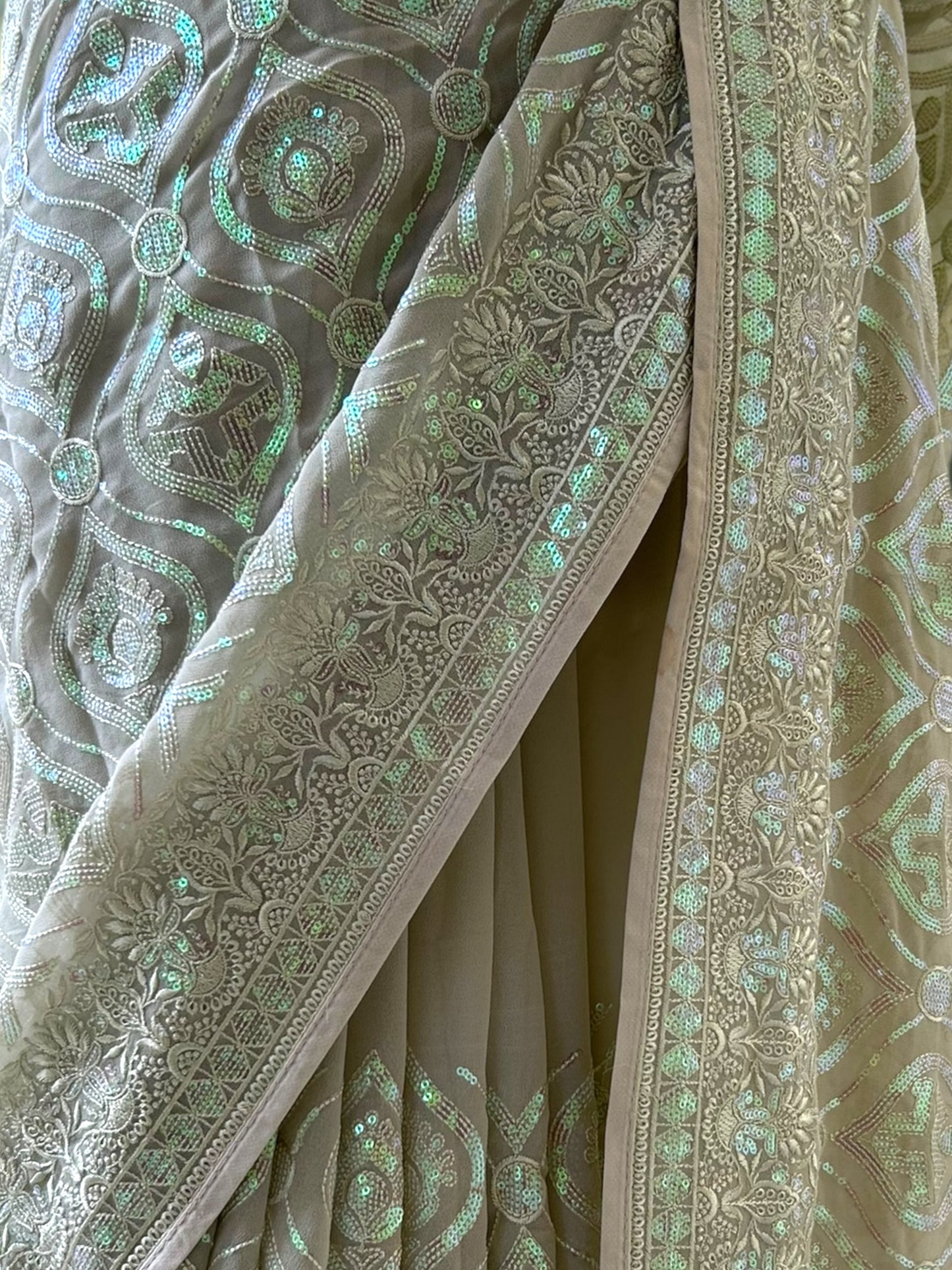 Pure georgette sequins saree - Green