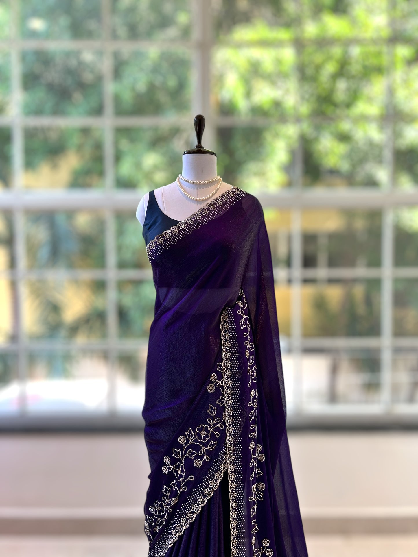 Swarovski shimmer organza saree - Violet