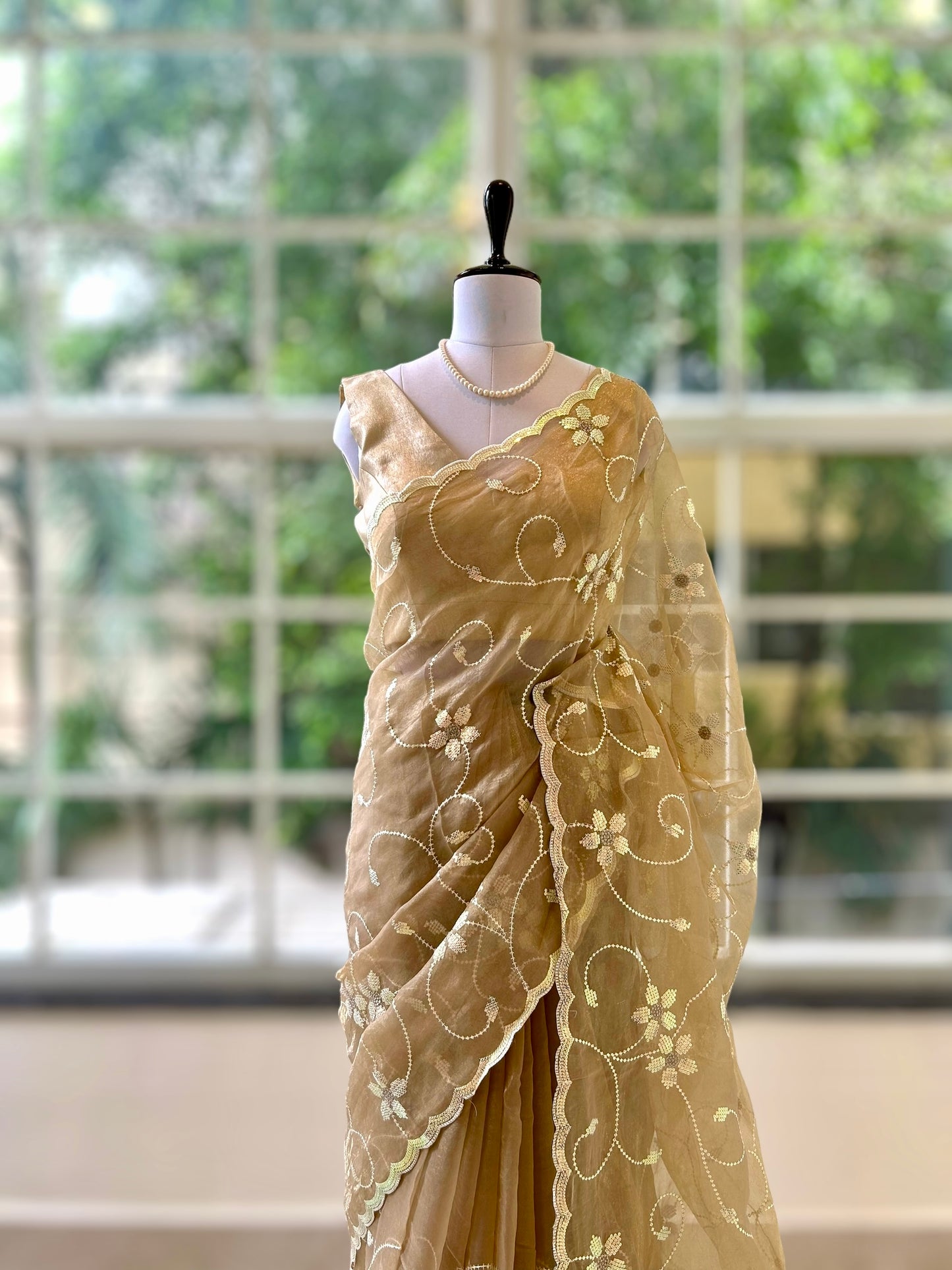 Shimmer organza saree - Golden