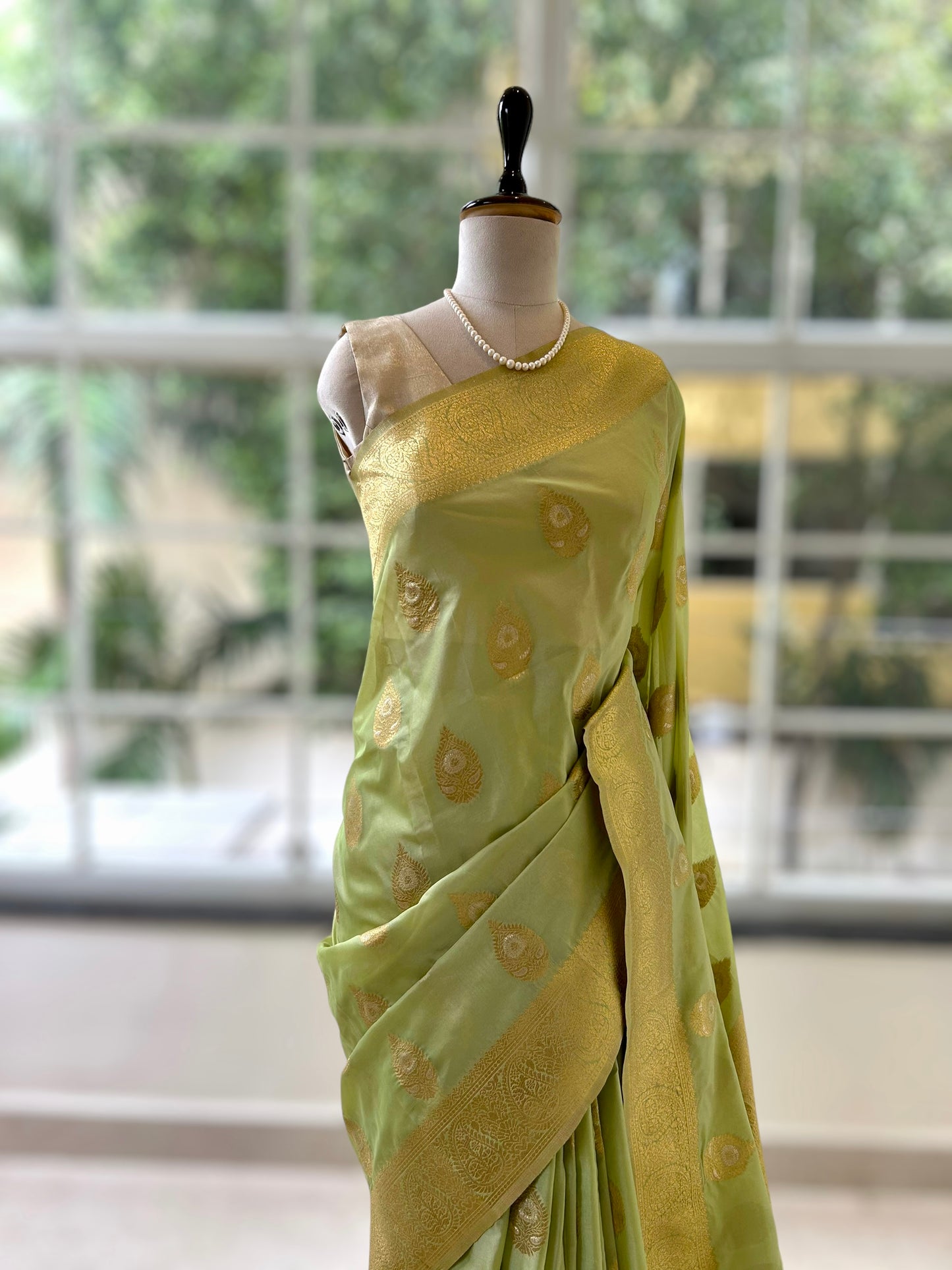 Banarasi soft silk saree - Lime green