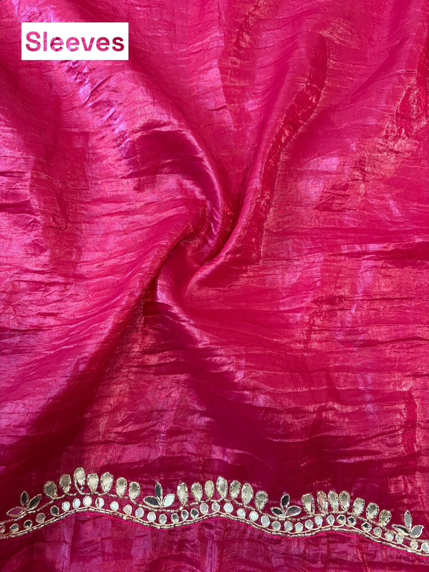 Mirror work crushed organza saree - Pink