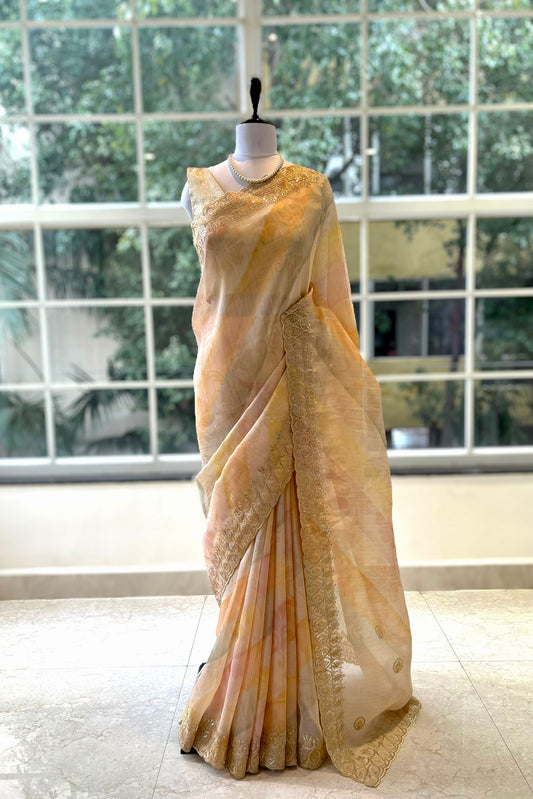 Golden orange soft organza saree