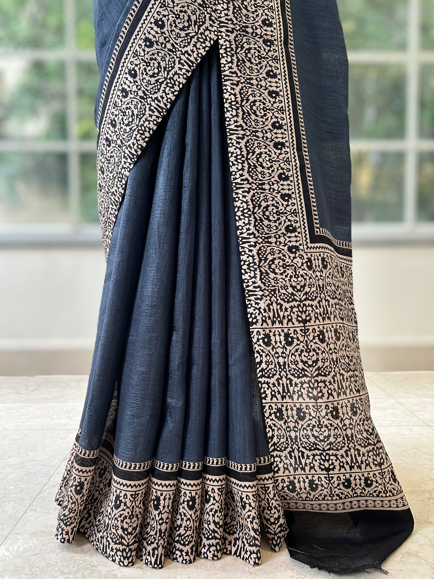 Tussar silk saree - Navy Blue