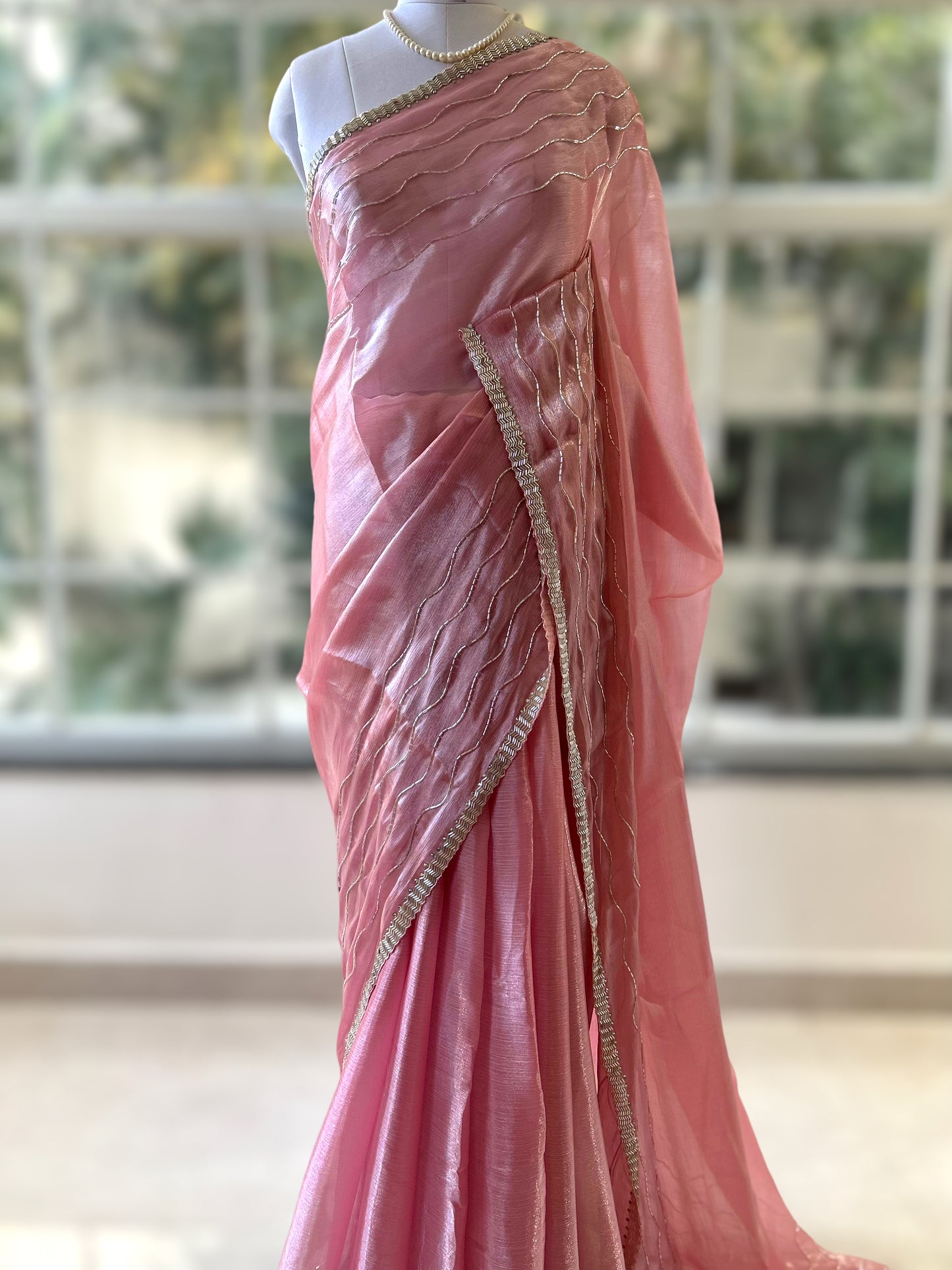 Shimmer chiffon cutwork saree - Soft Pink