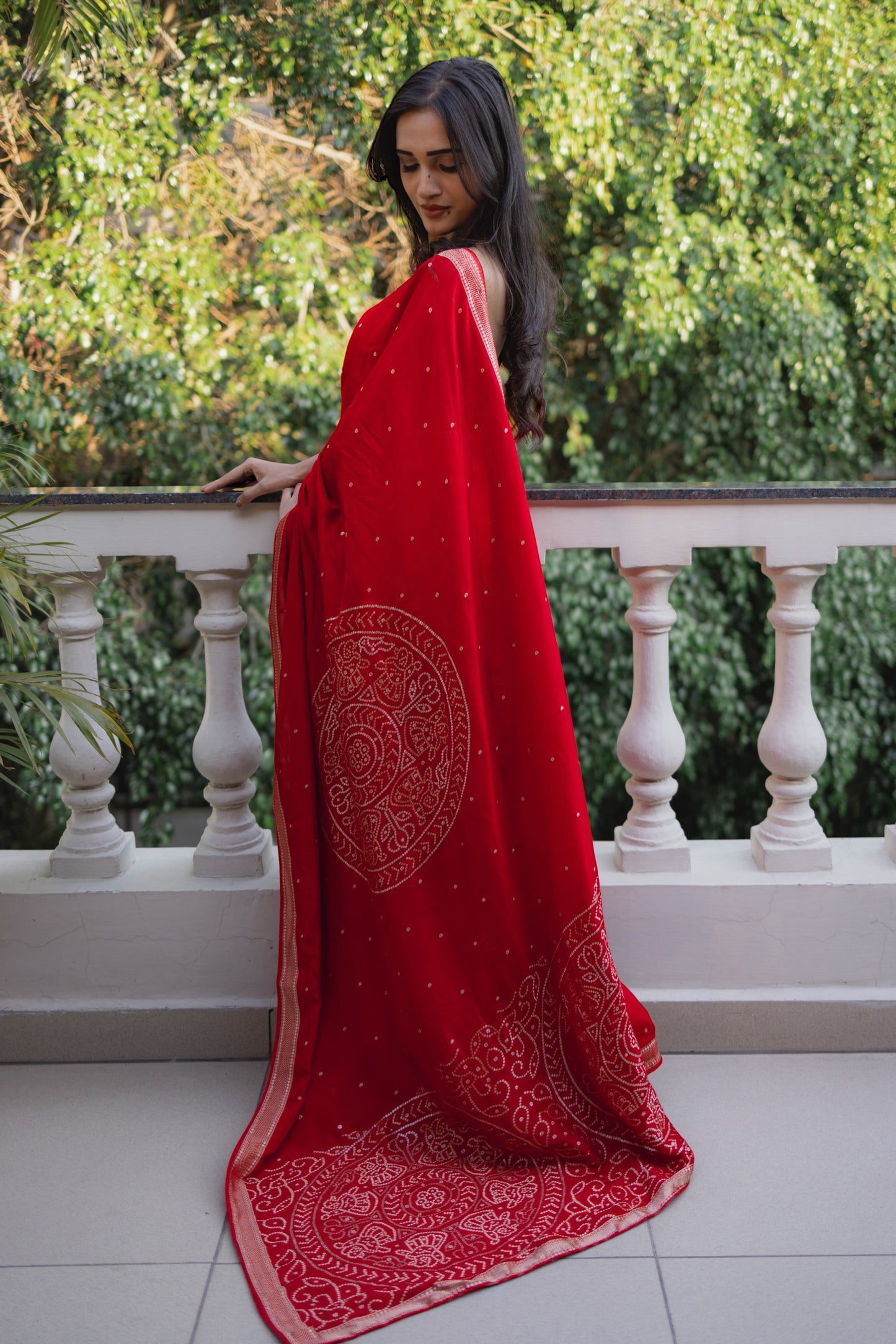 Red pure dola silk saree