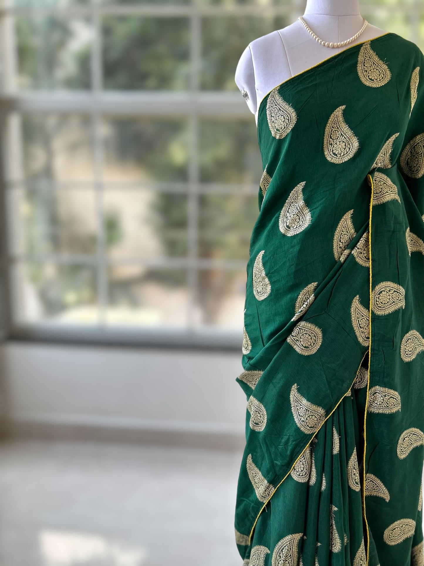 Bottle green dola silk saree