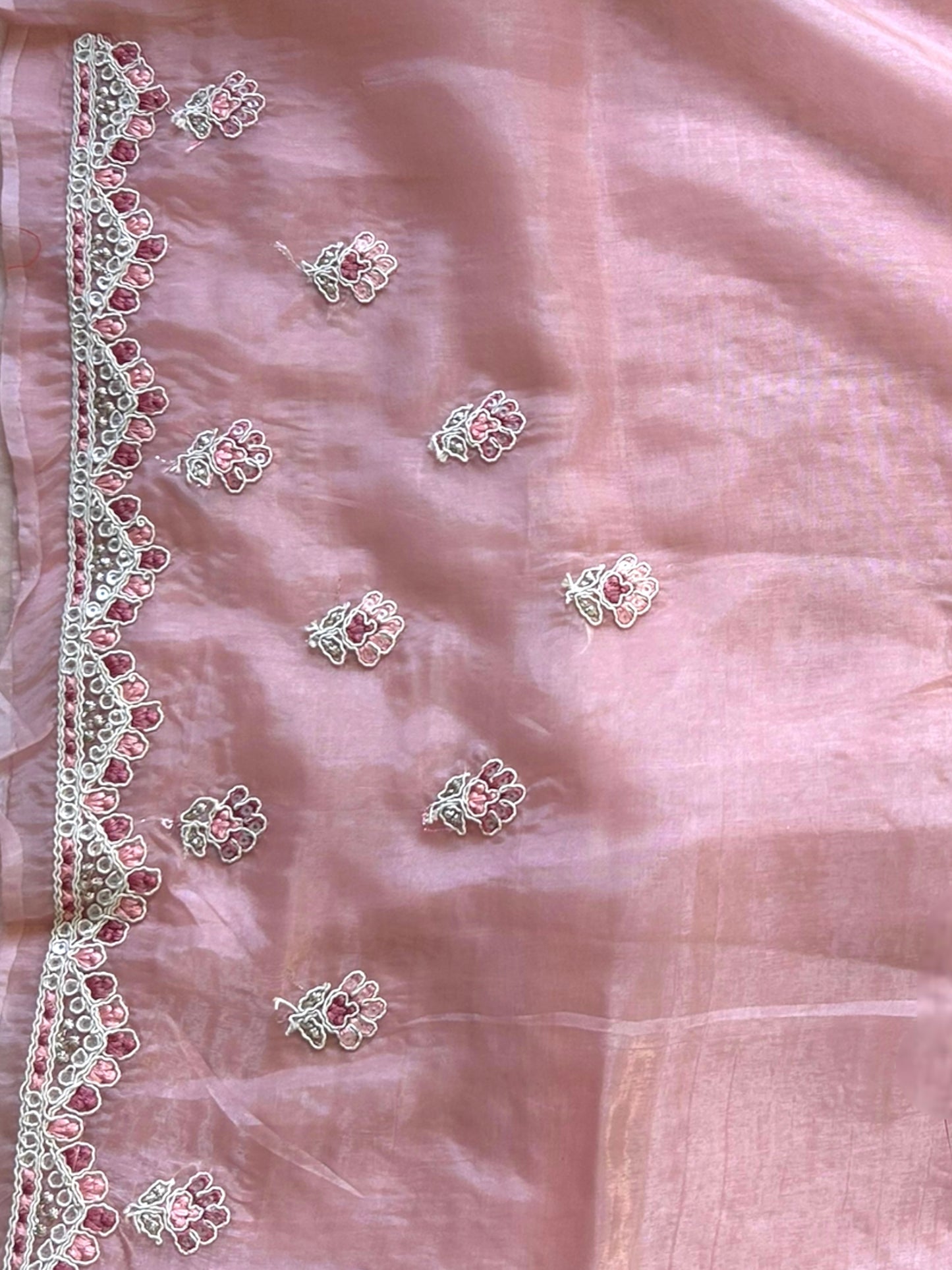 Baby pink threadwork organza saree