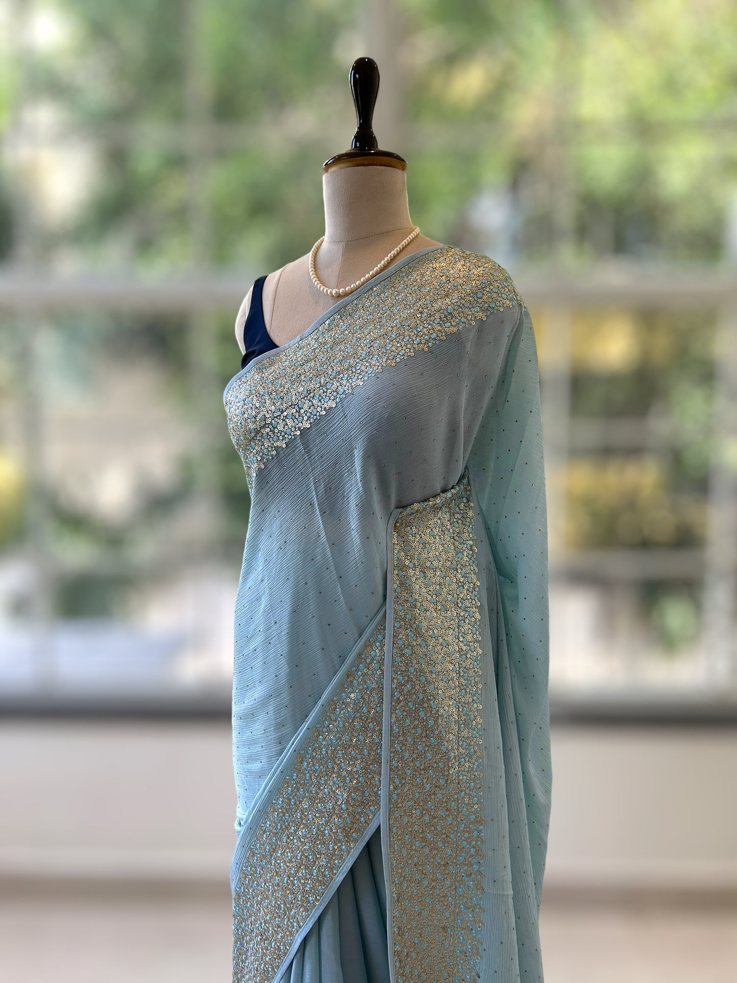 Chiffon sequins saree - Sky blue