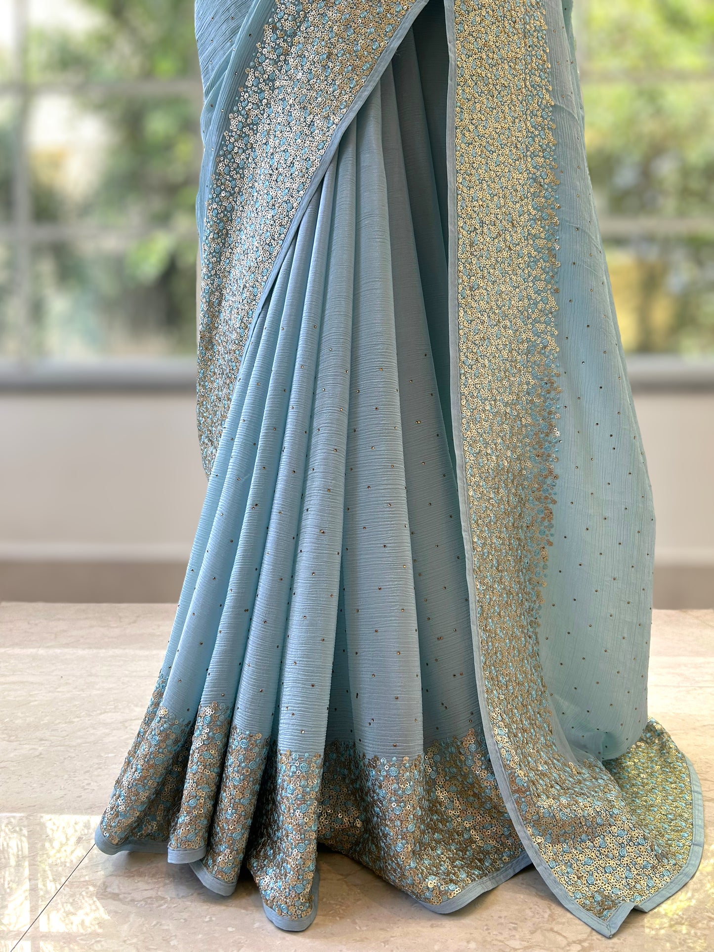 Chiffon sequins saree - Sky blue