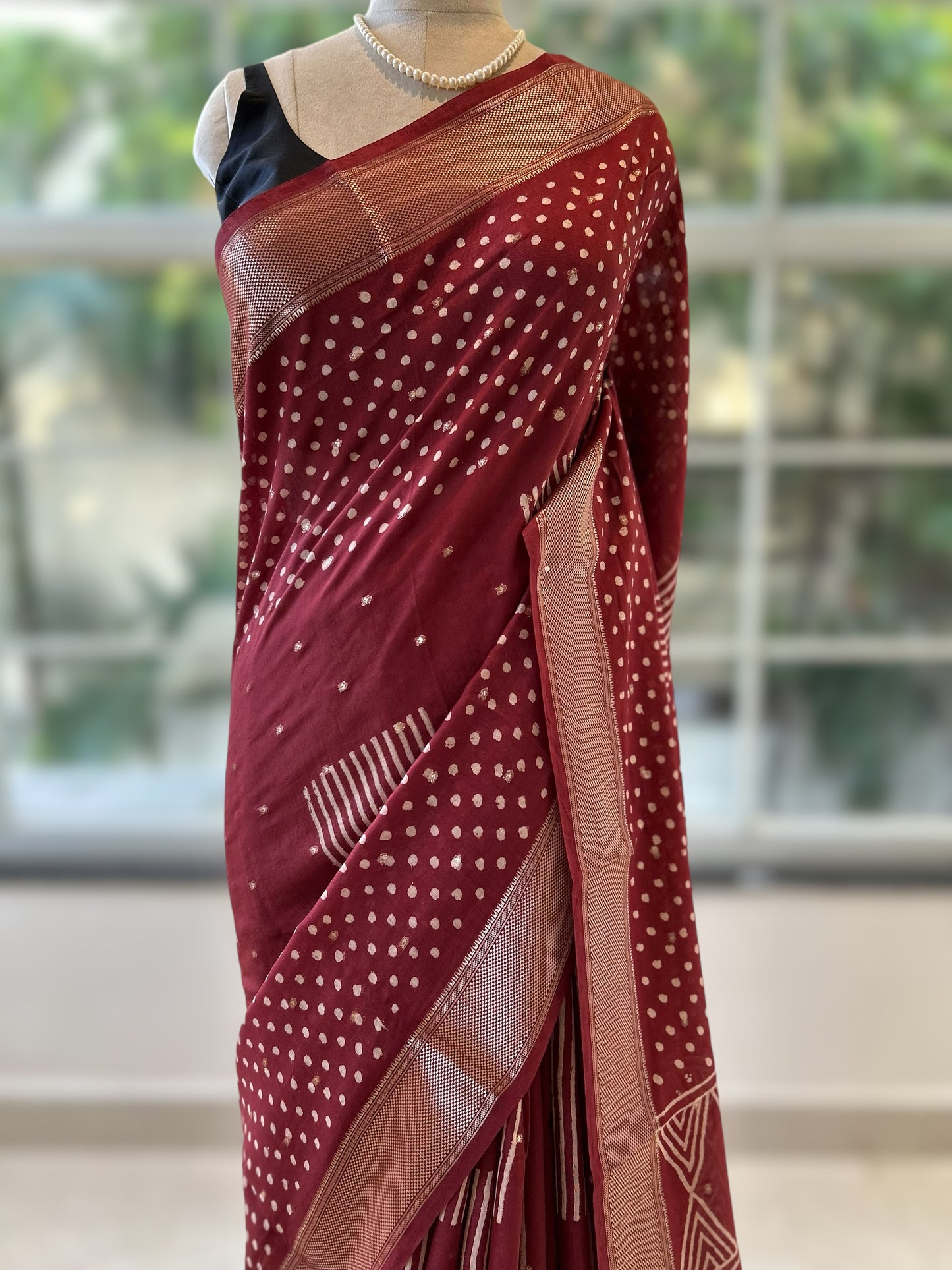 Maroon soft chanderi cotton saree