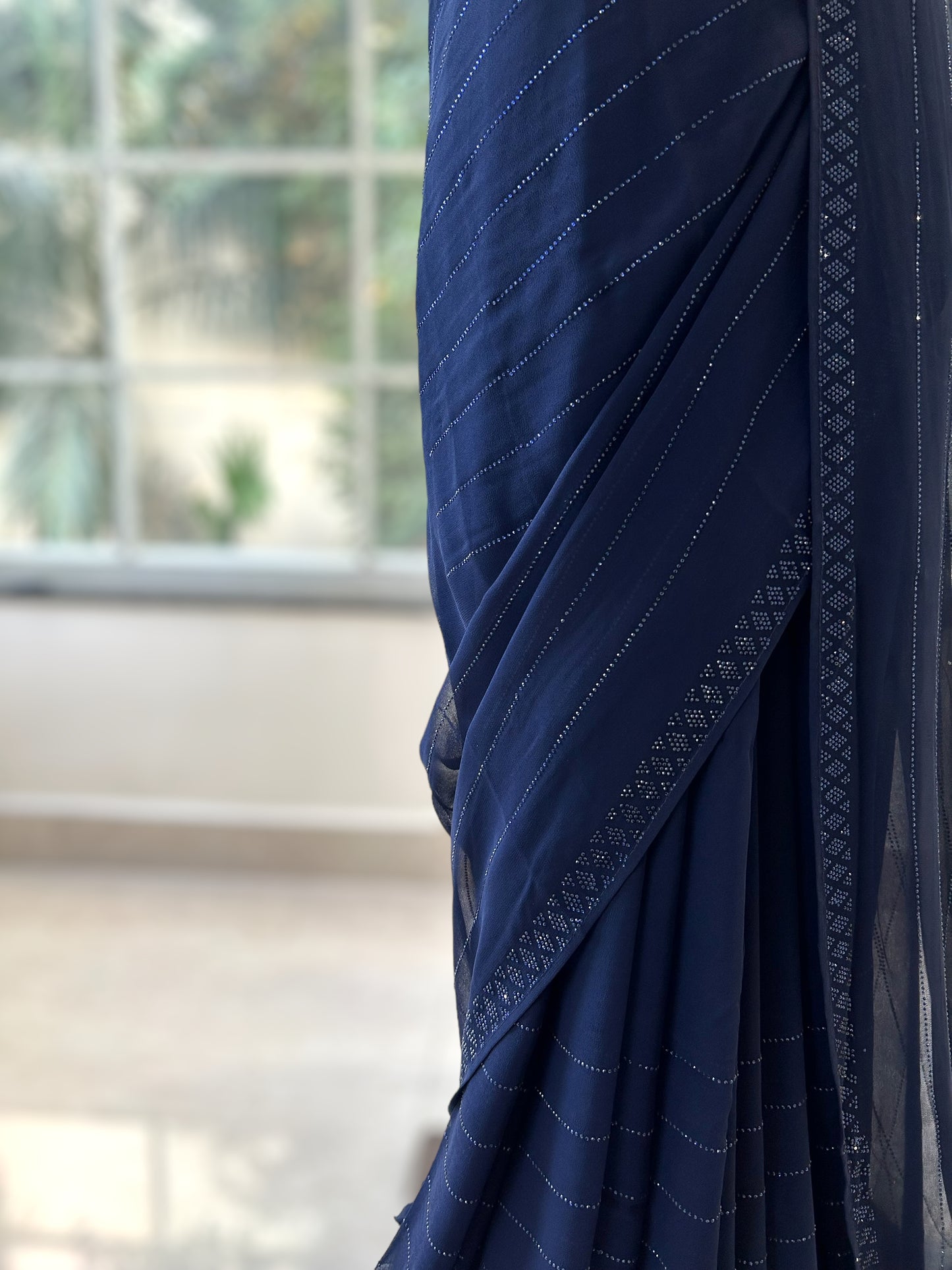 Pure georgette sequins saree - Navy Blue