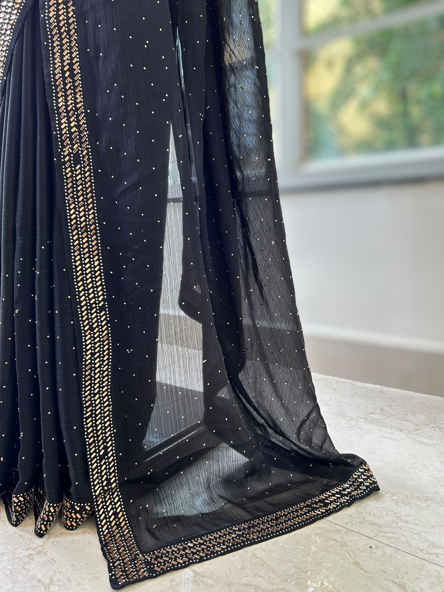 Black embellished chiffon saree