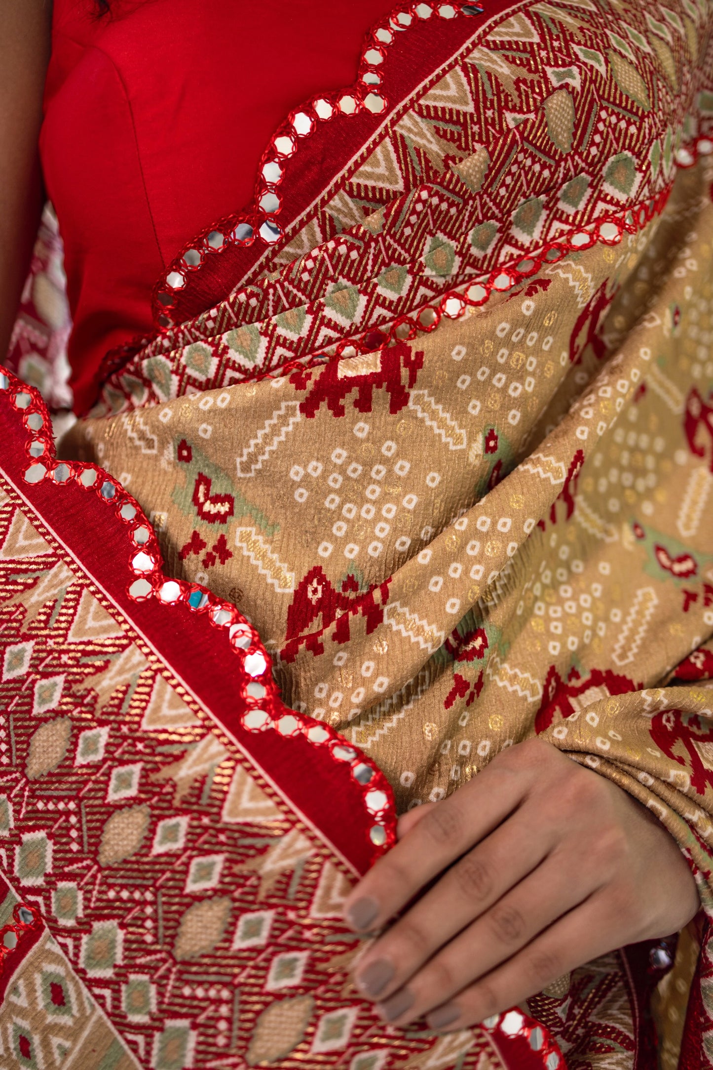 Traditional golden red saree