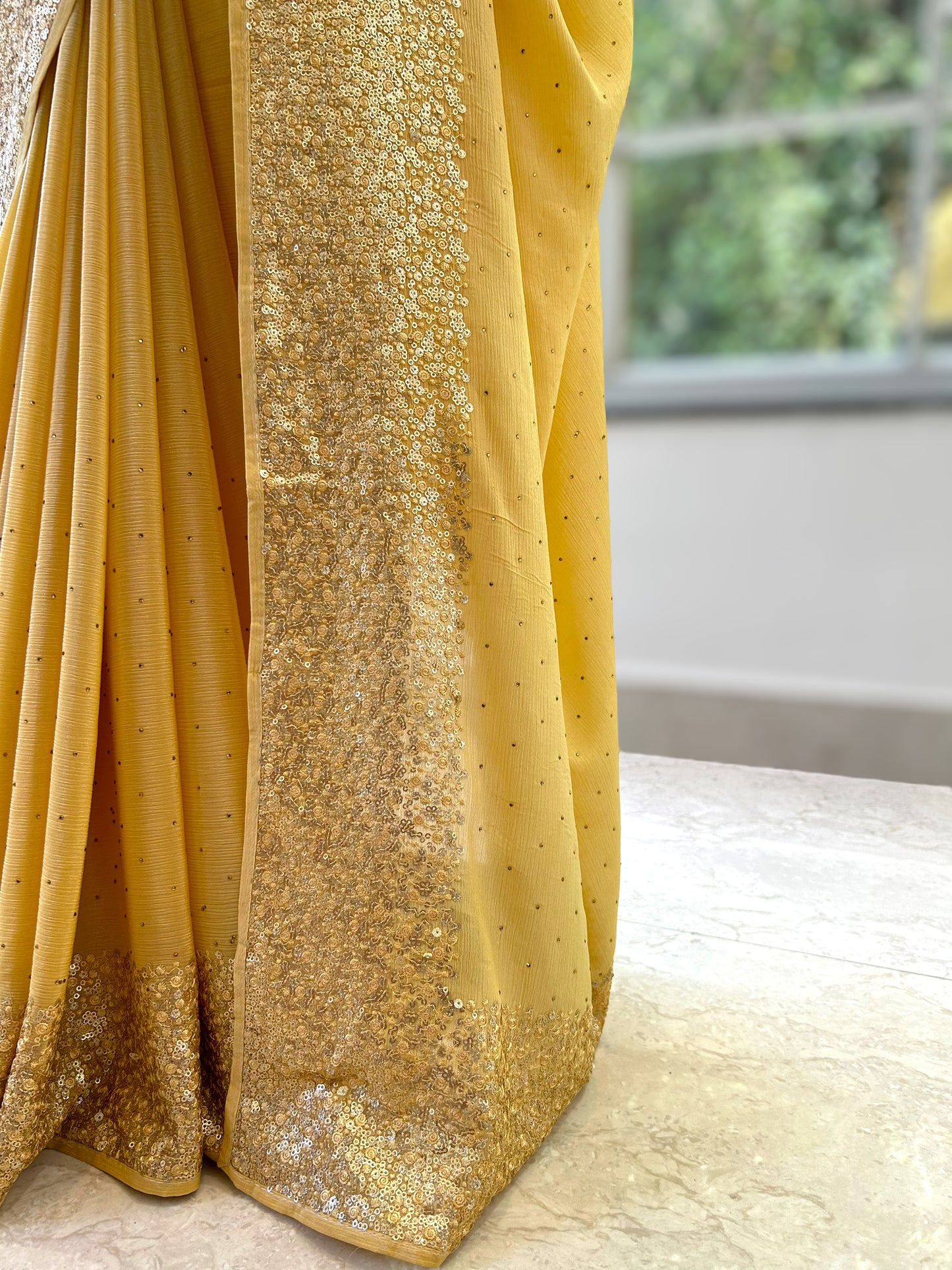 Chiffon sequins saree - Yellow