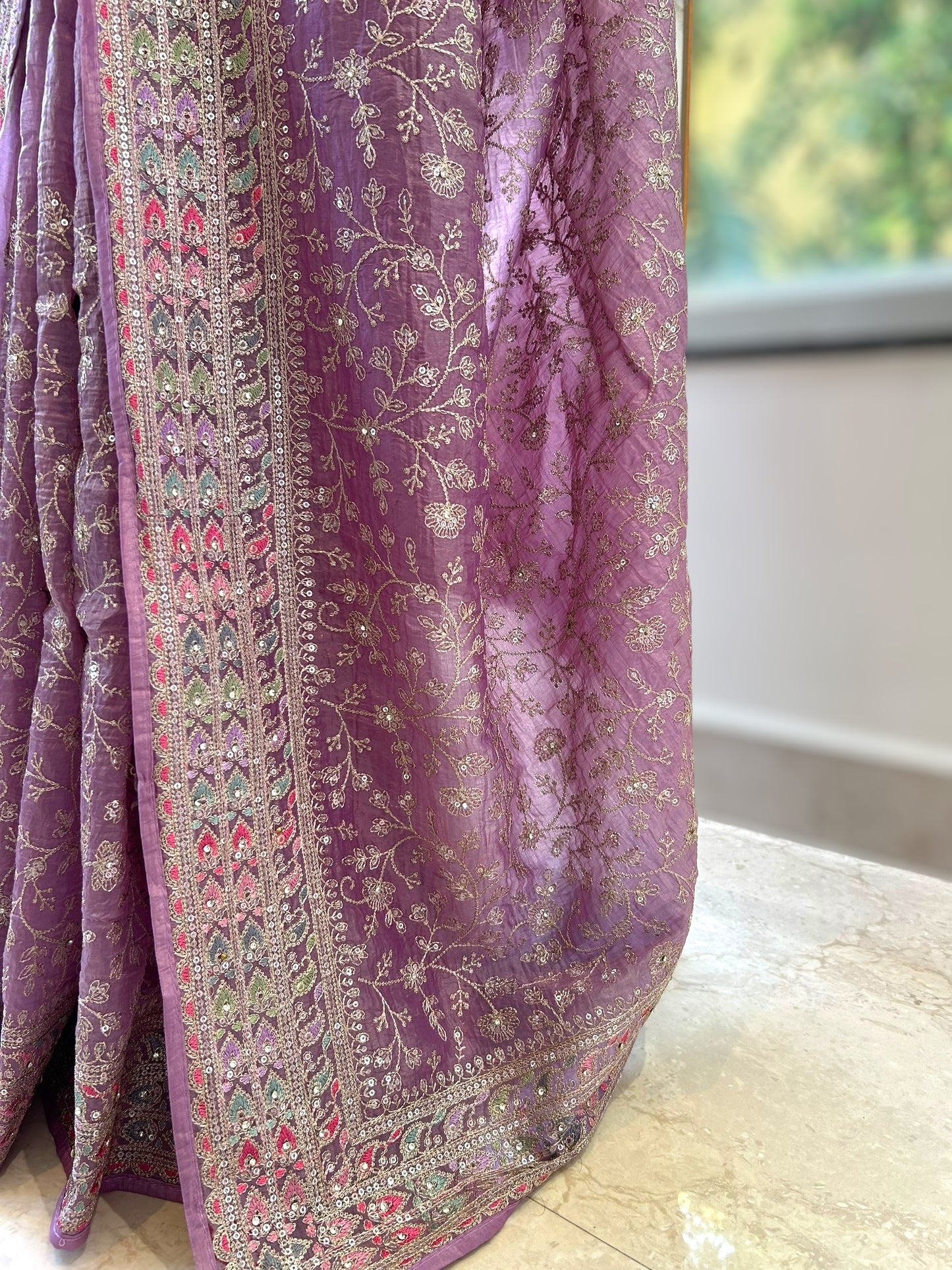 Soft organza work saree - Purple