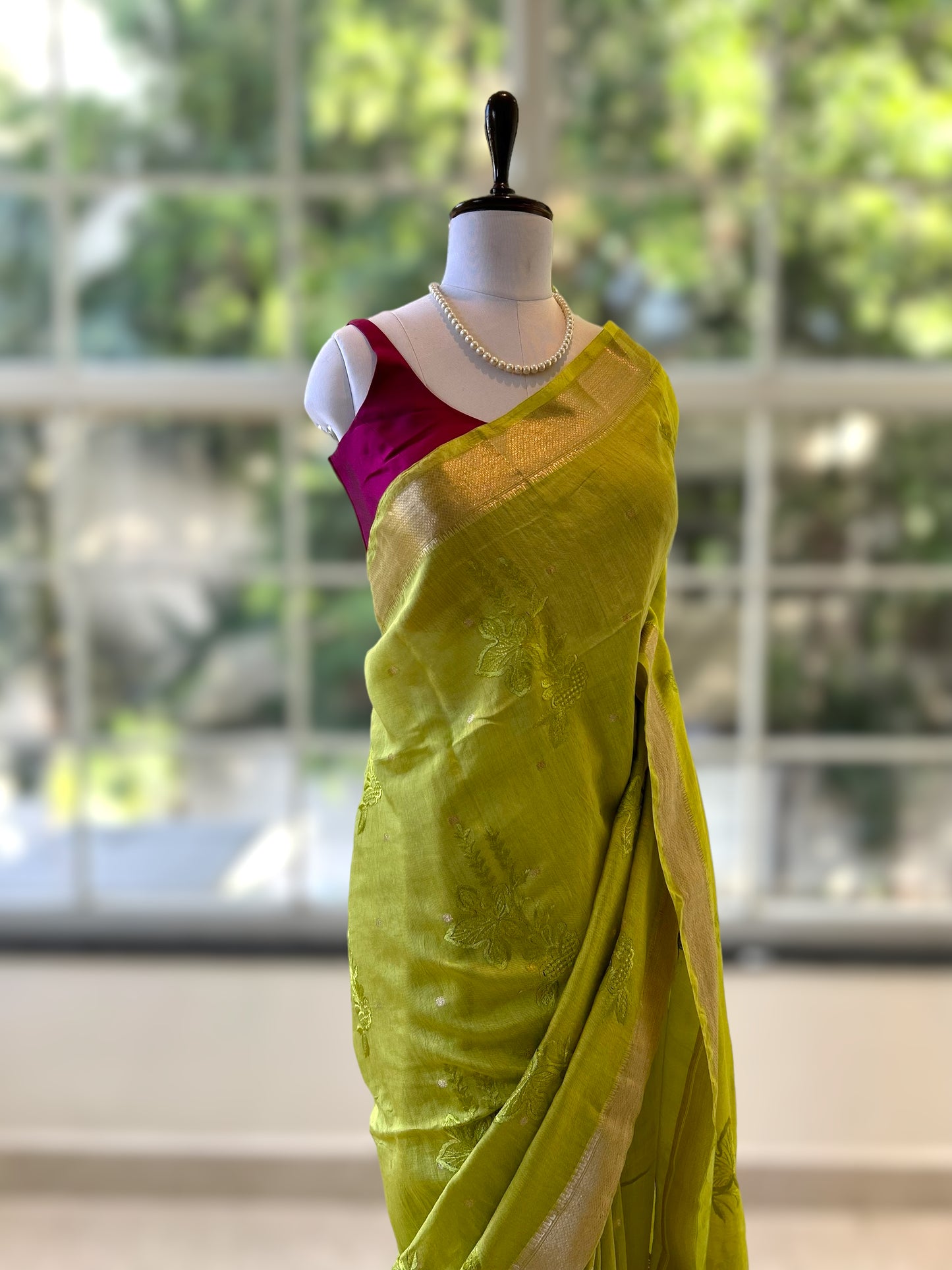 Parrot green pure soft chanderi cotton saree