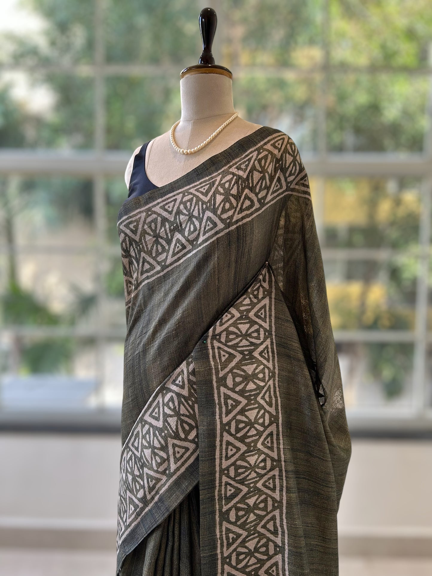 Tussar silk saree - Dusty green