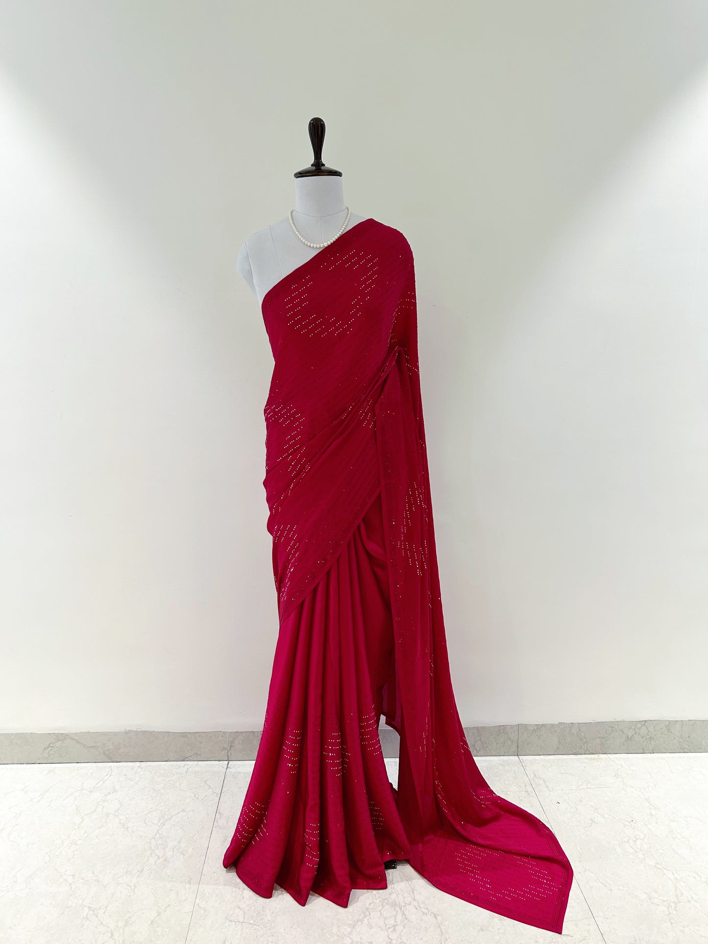 Magenta red sequins saree