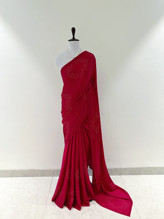 Magenta red sequins saree