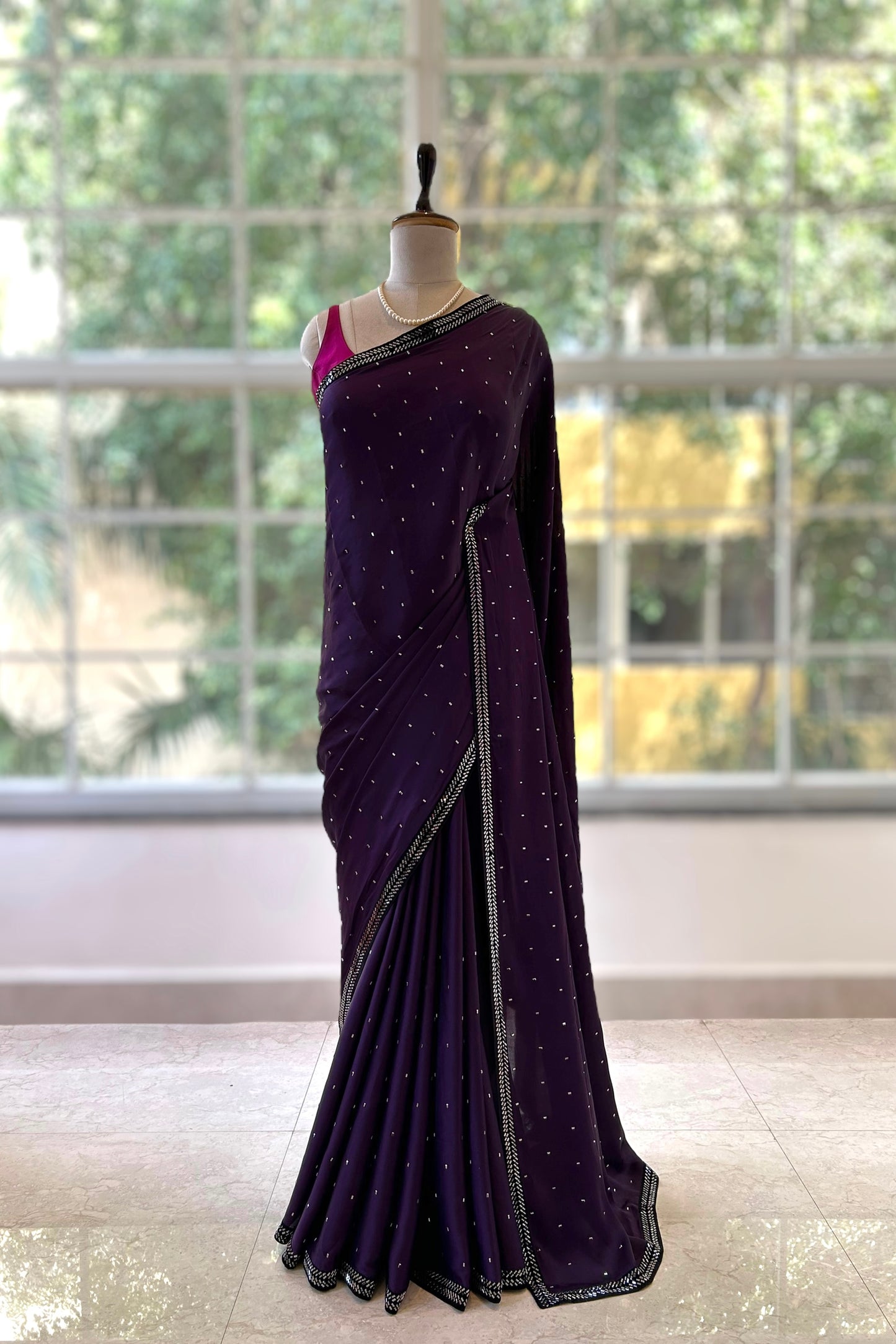 Satin sequins saree - Violet