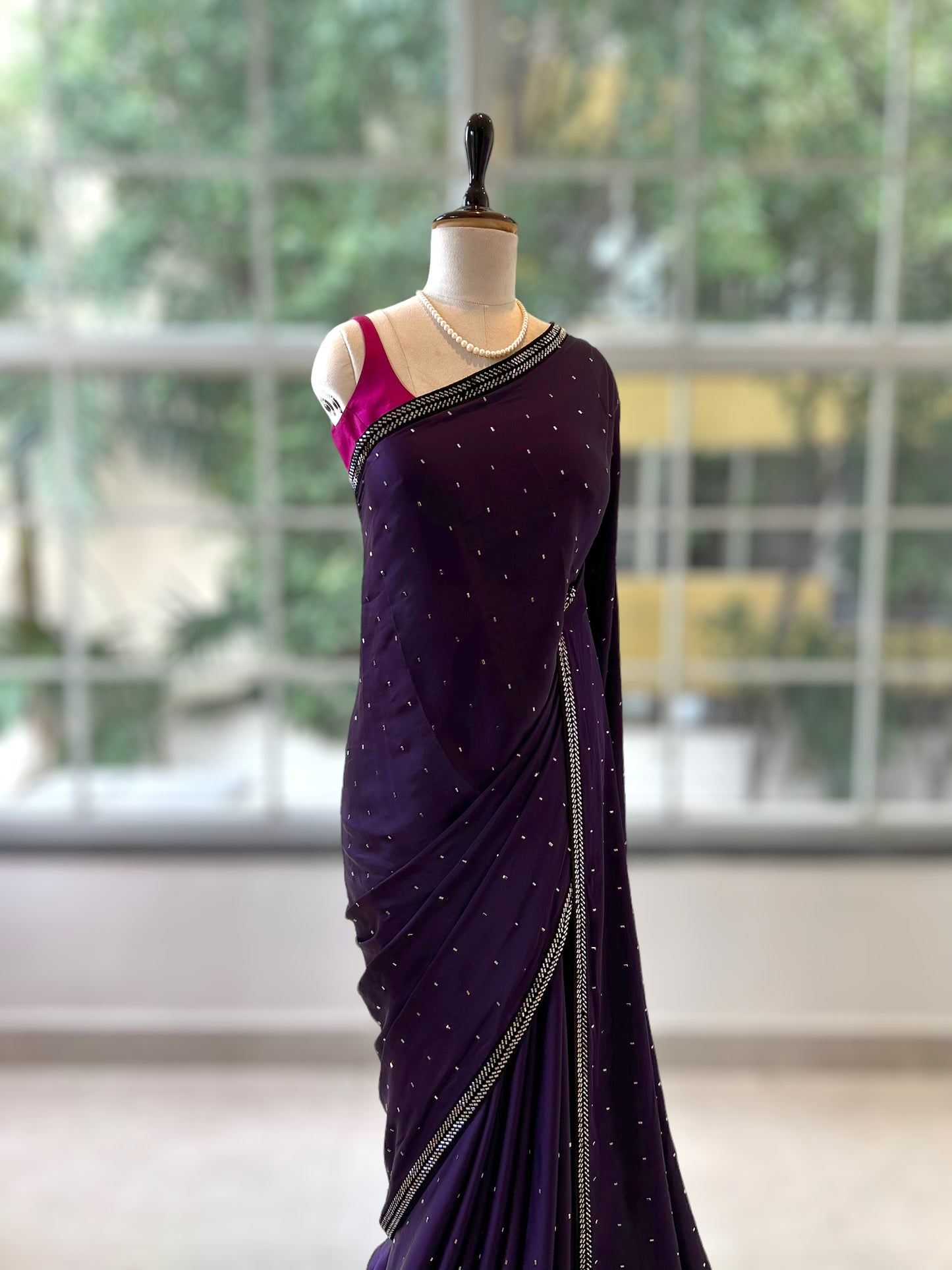 Satin sequins saree - Violet