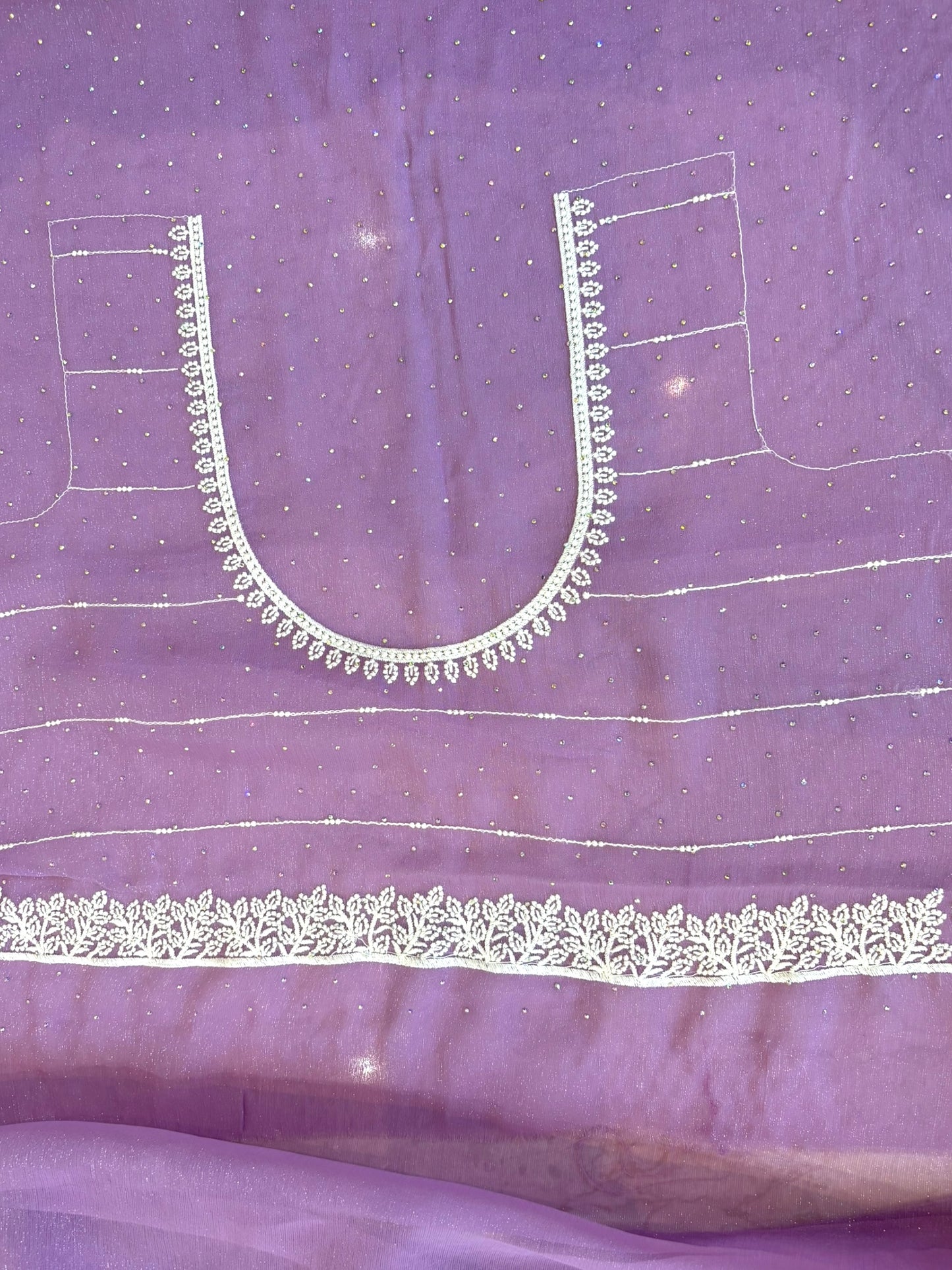 Chiffon threadwork saree - Lilac