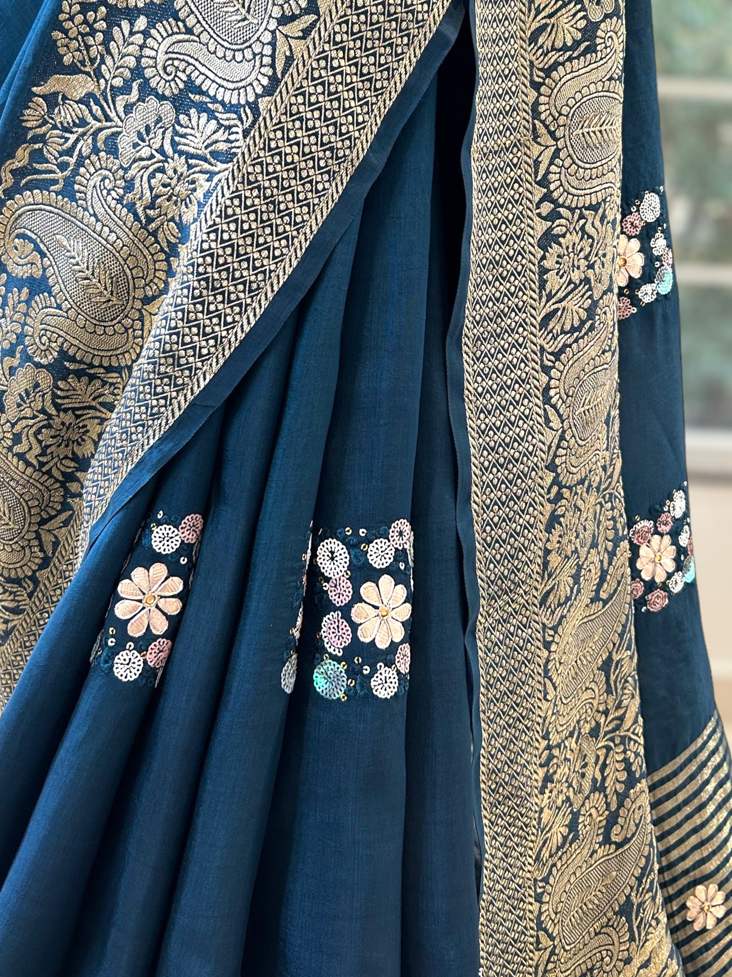 Navy blue russian zari saree