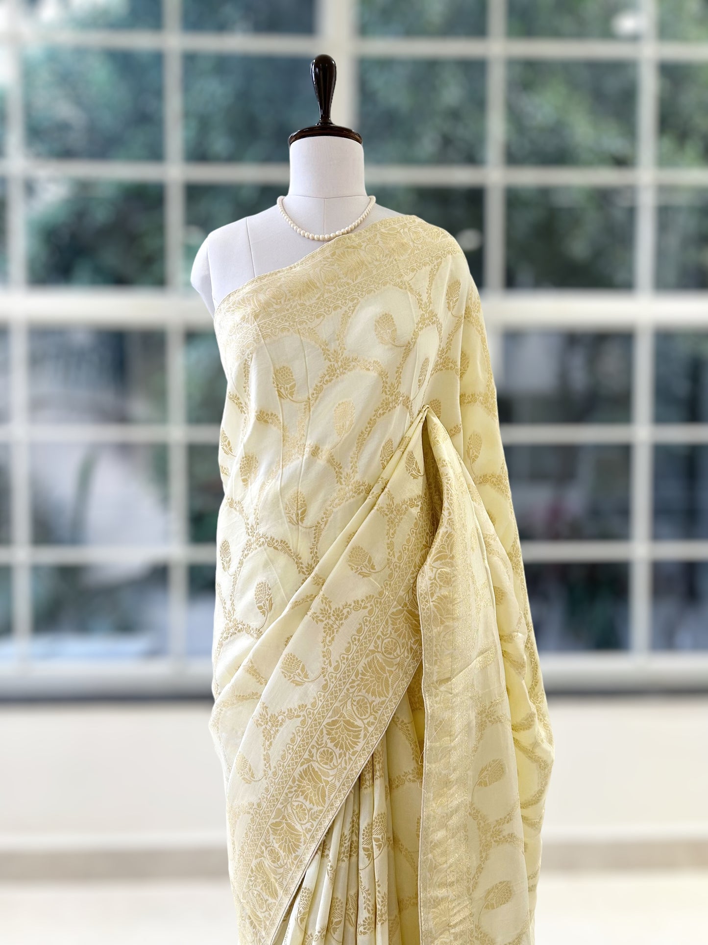 Off white pure dola silk saree