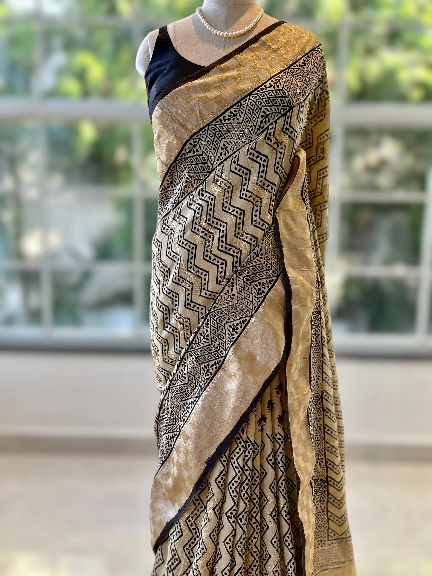 Zig-zag pure soft chanderi cotton saree