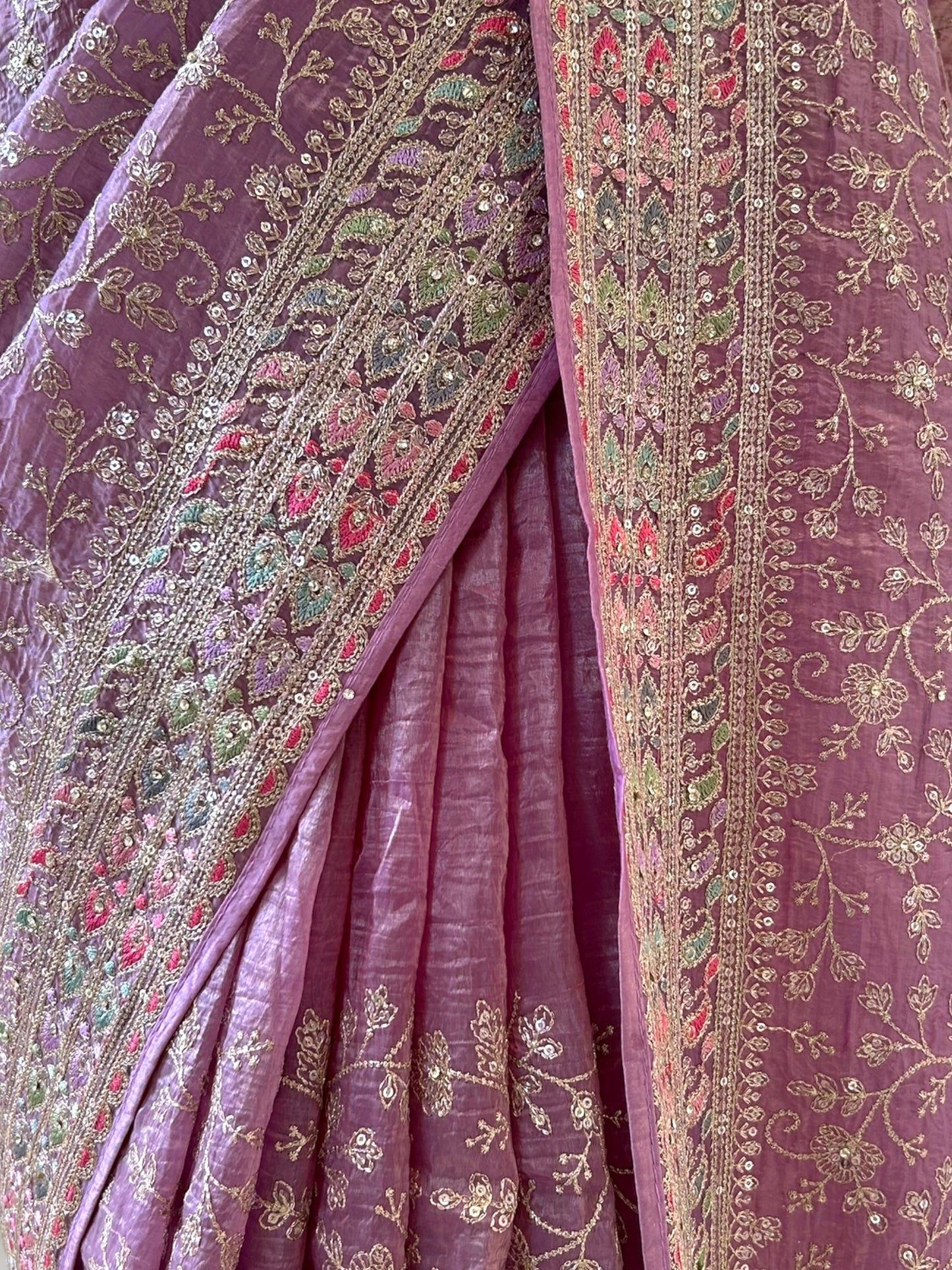 Soft organza work saree - Purple