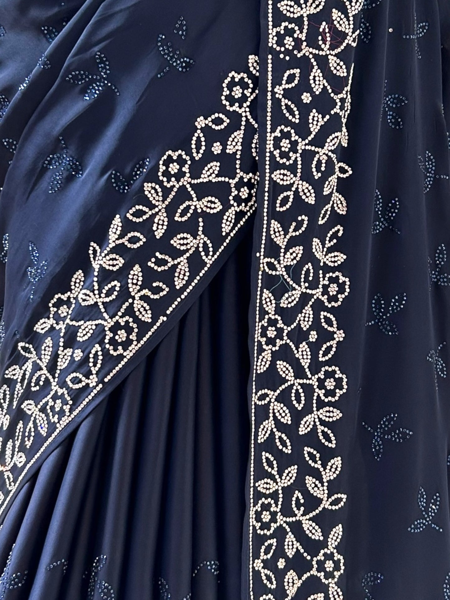 Navy blue satin saree