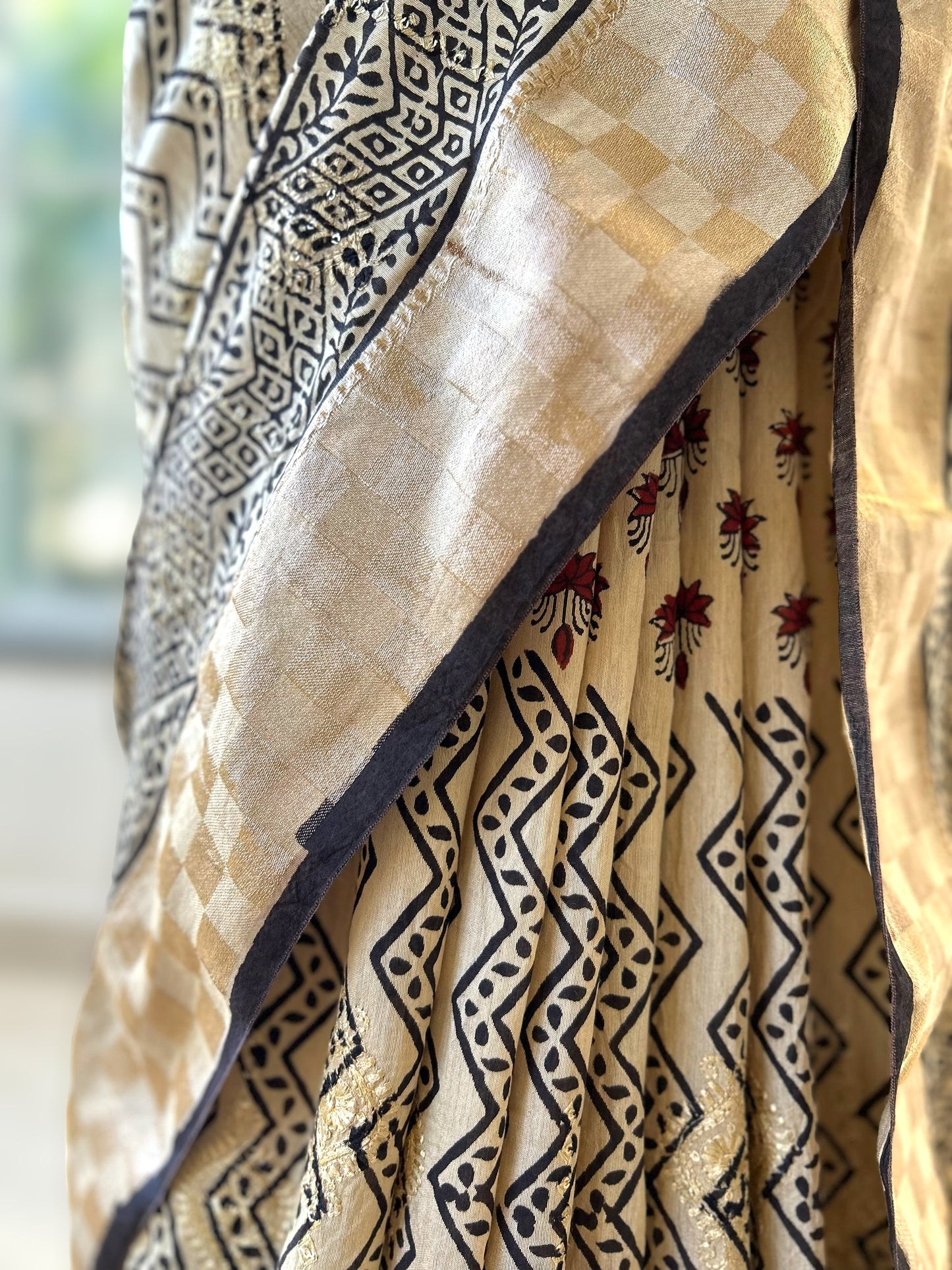 Zig-zag pure soft chanderi cotton saree