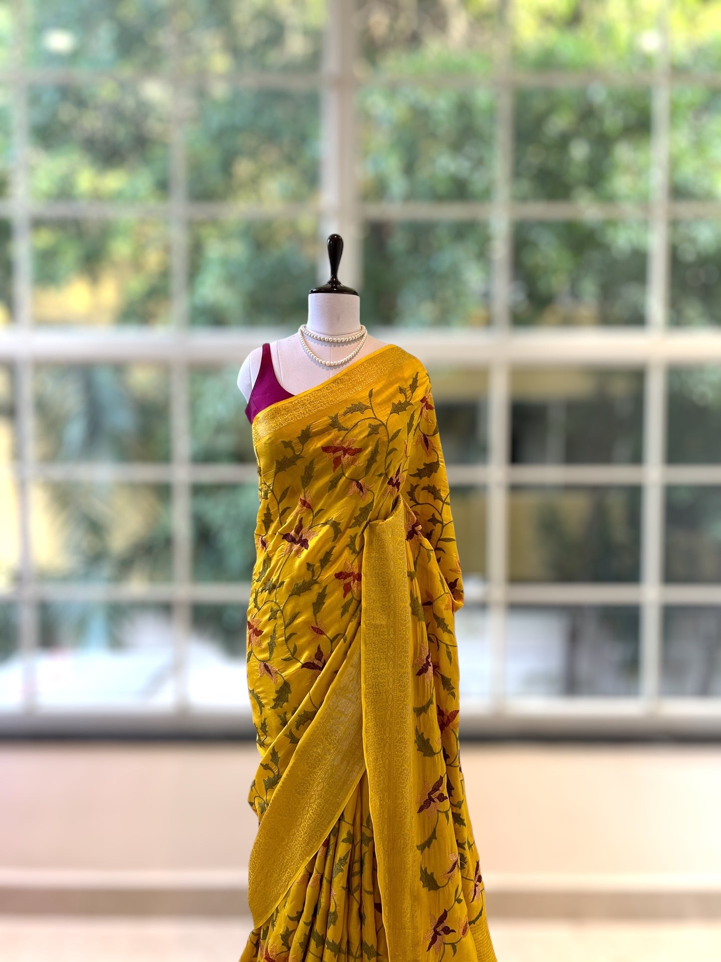 Resham embroidered saree - Yellow