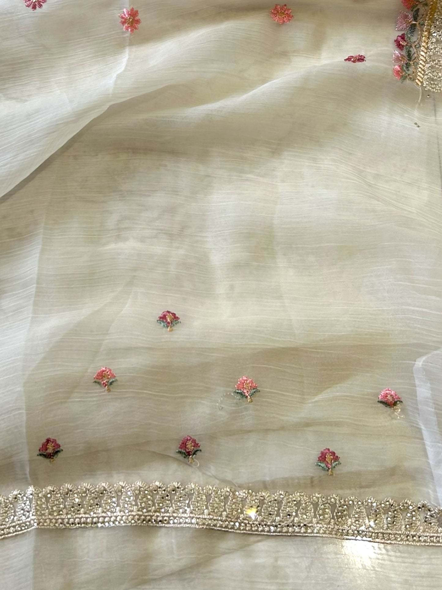 Floral embroidered chiffon saree - Golden