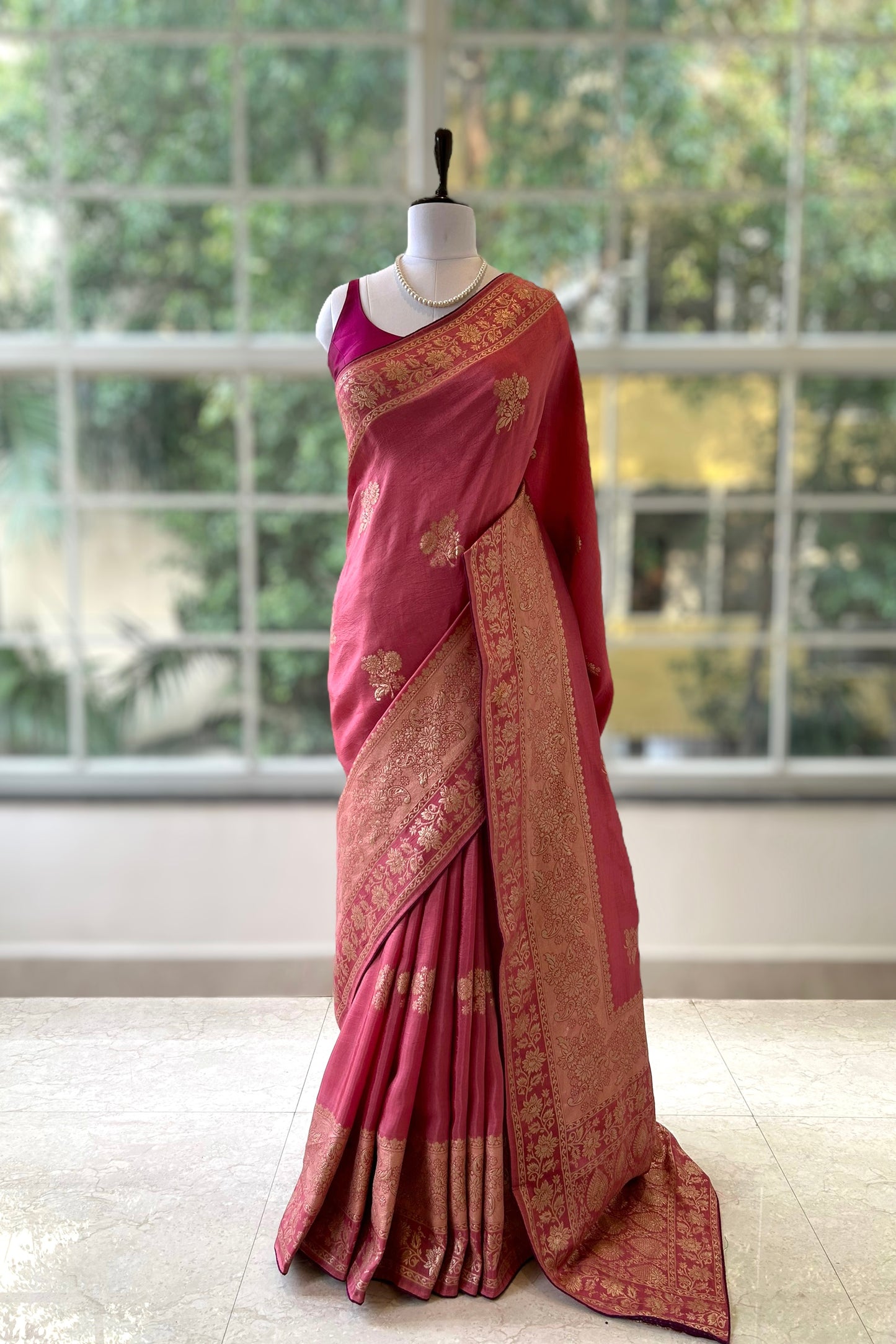 Rose gold pure dola silk saree