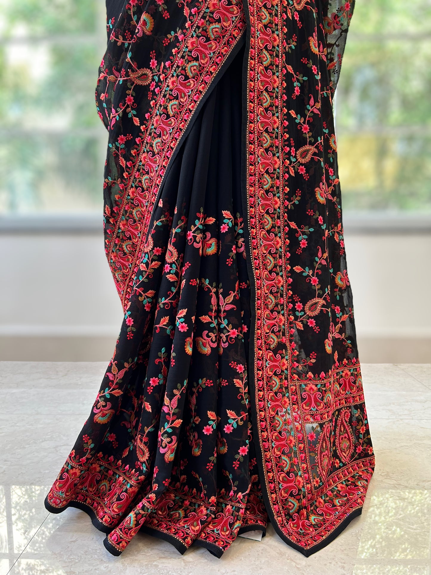 Black embroidered georgette saree