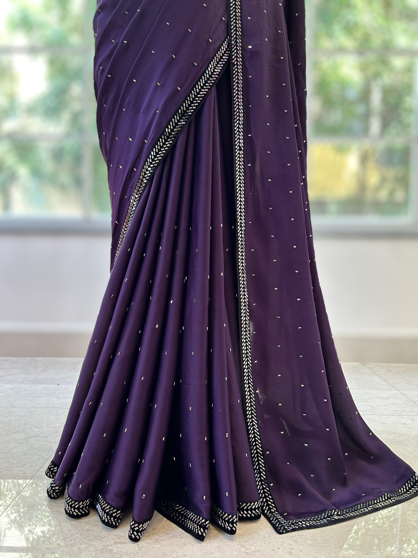 Satin sequins saree - Violet