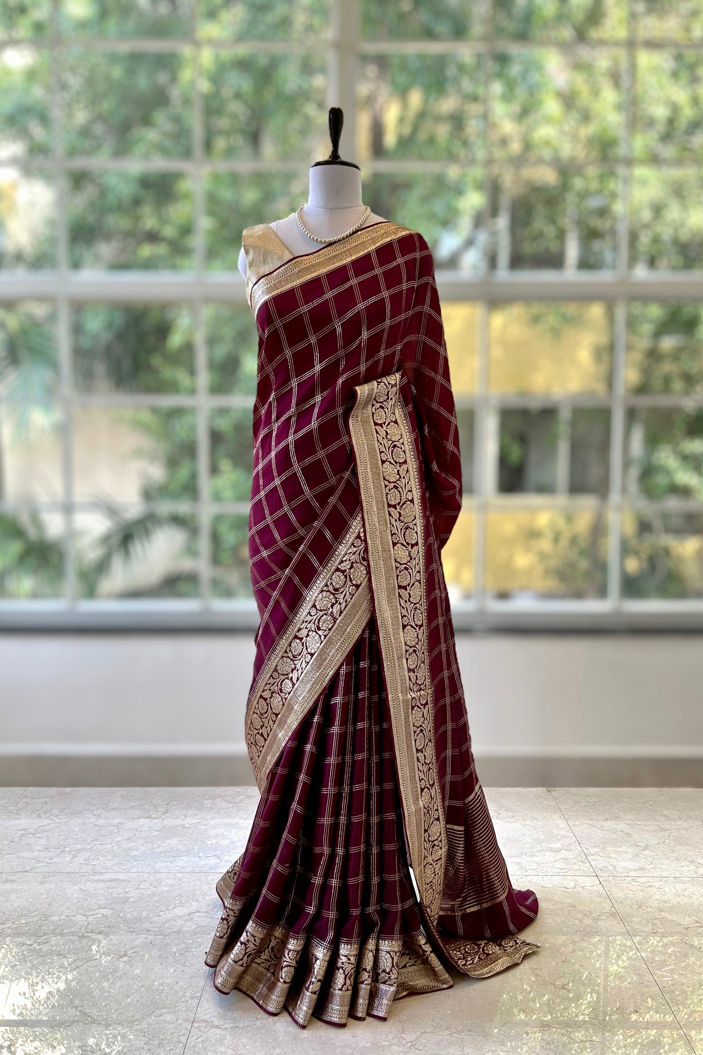 Wine Pure organza saree