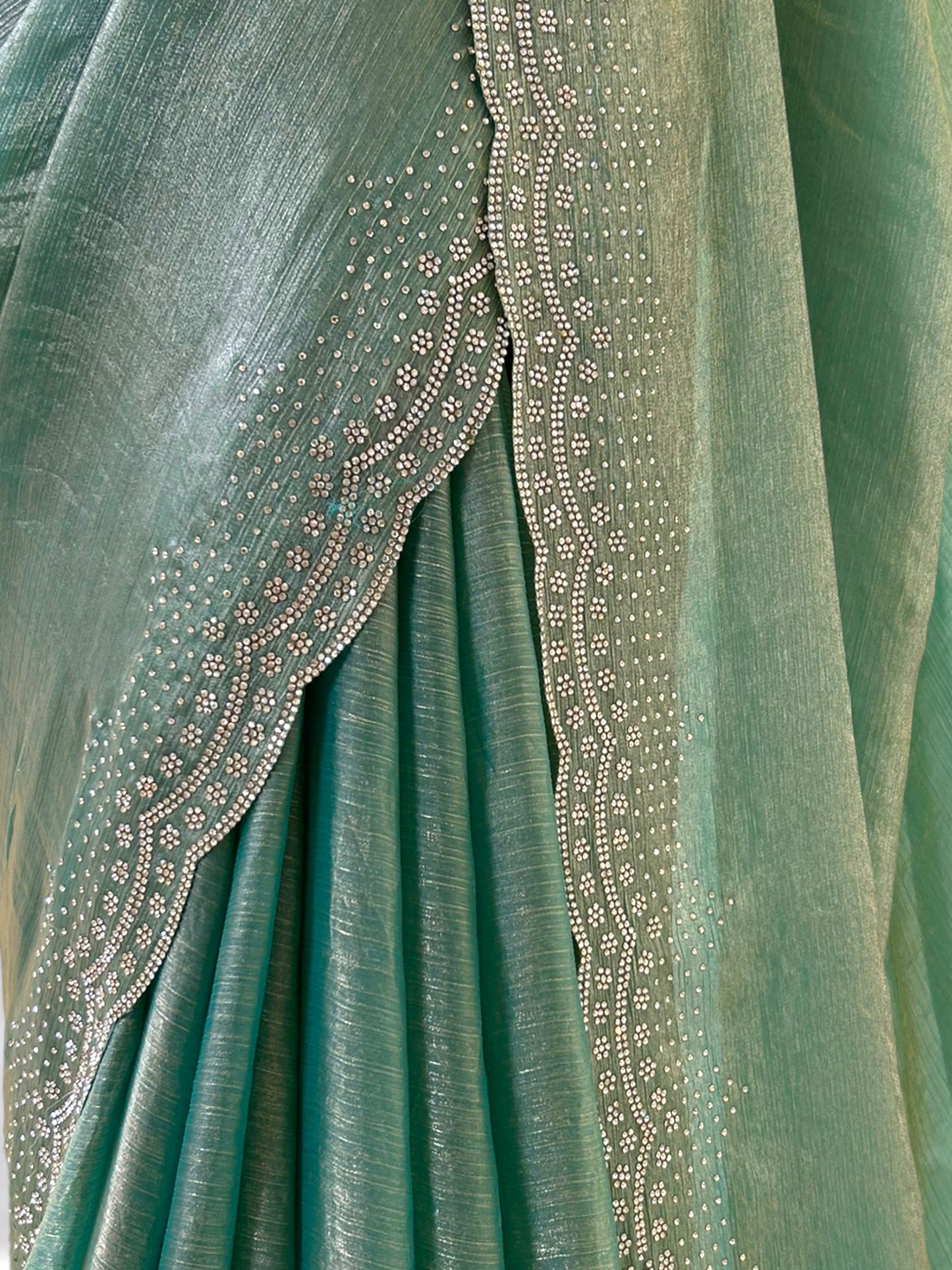 Emerald green shimmer chiffon saree