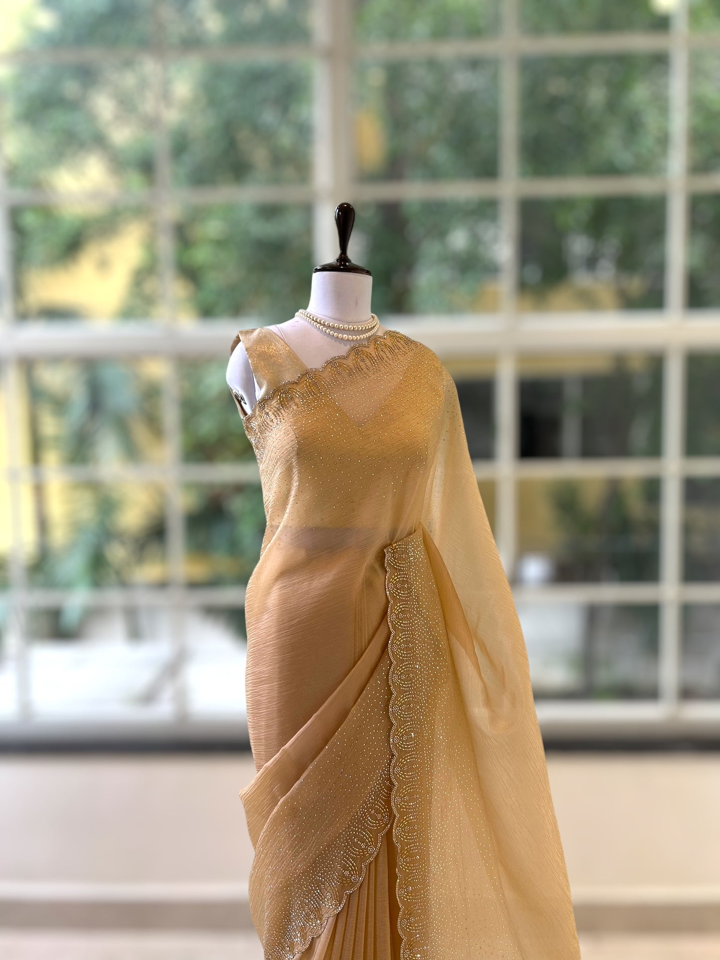 Golden swarovski embellished saree