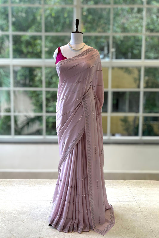 Lilac pearl chiffon saree