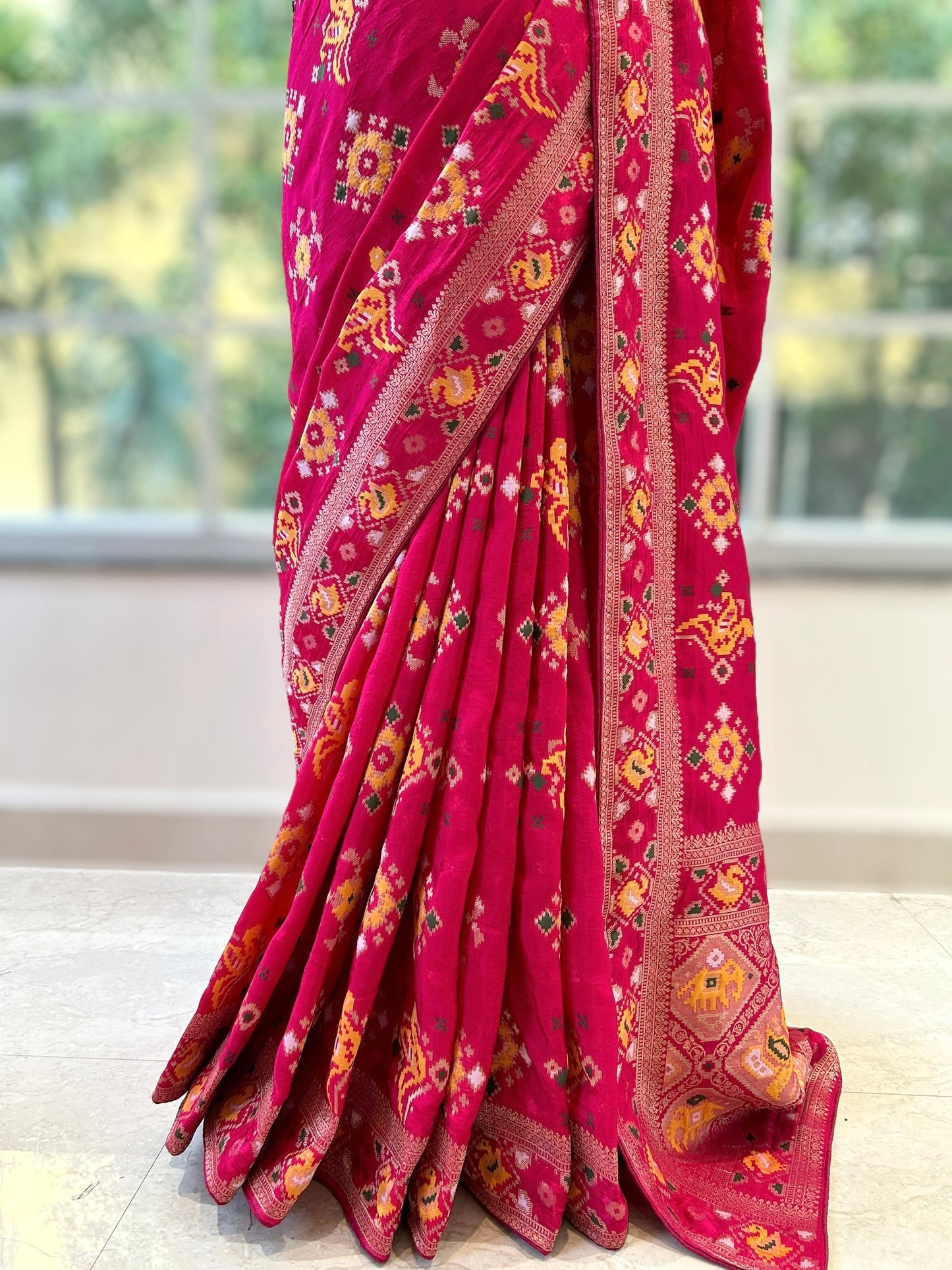 Pure dola silk patola saree - Rani pink