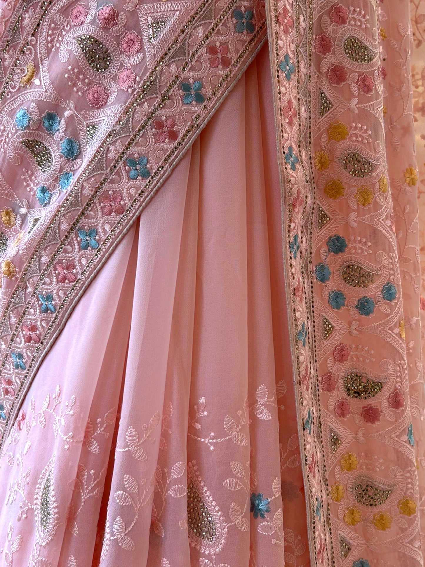 Baby Pink kashmiri work saree