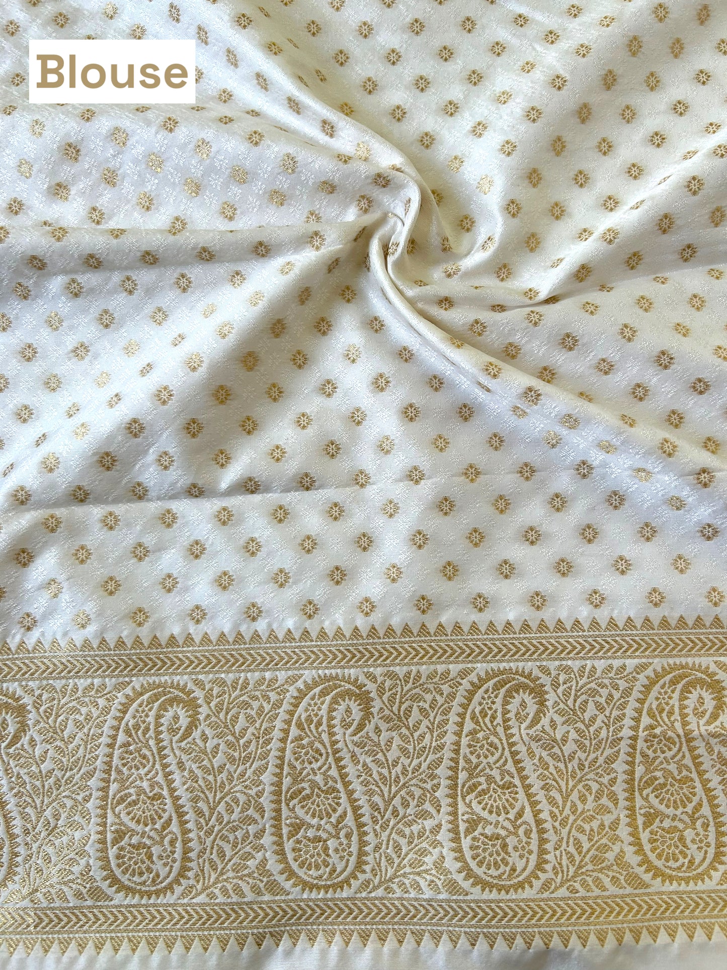 White and gold soft silk saree