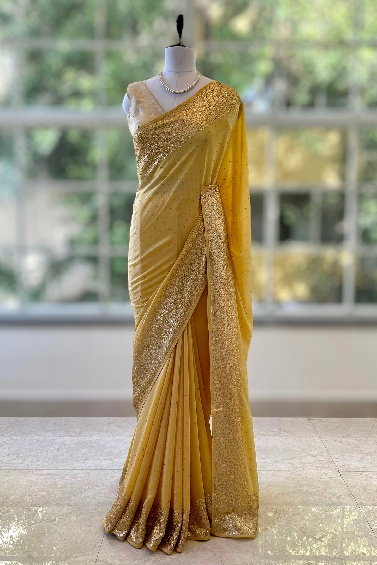 Chiffon sequins saree - Yellow