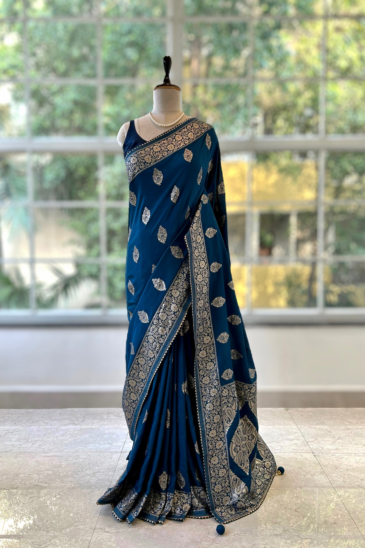 Navy blue silk saree