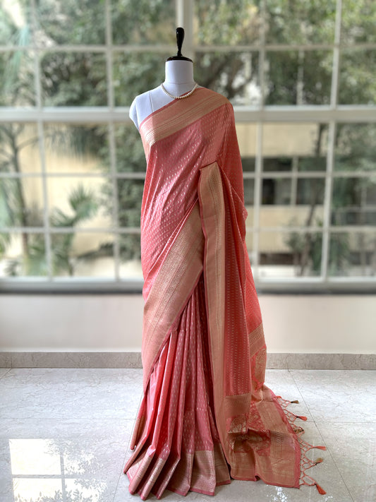 Peach pink gajji silk saree